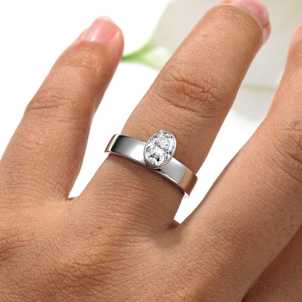 Bezel-Set Oval Moissanite Solitaire Ring | 7x5mm 1ct DEW | 925 Silver - Image 4