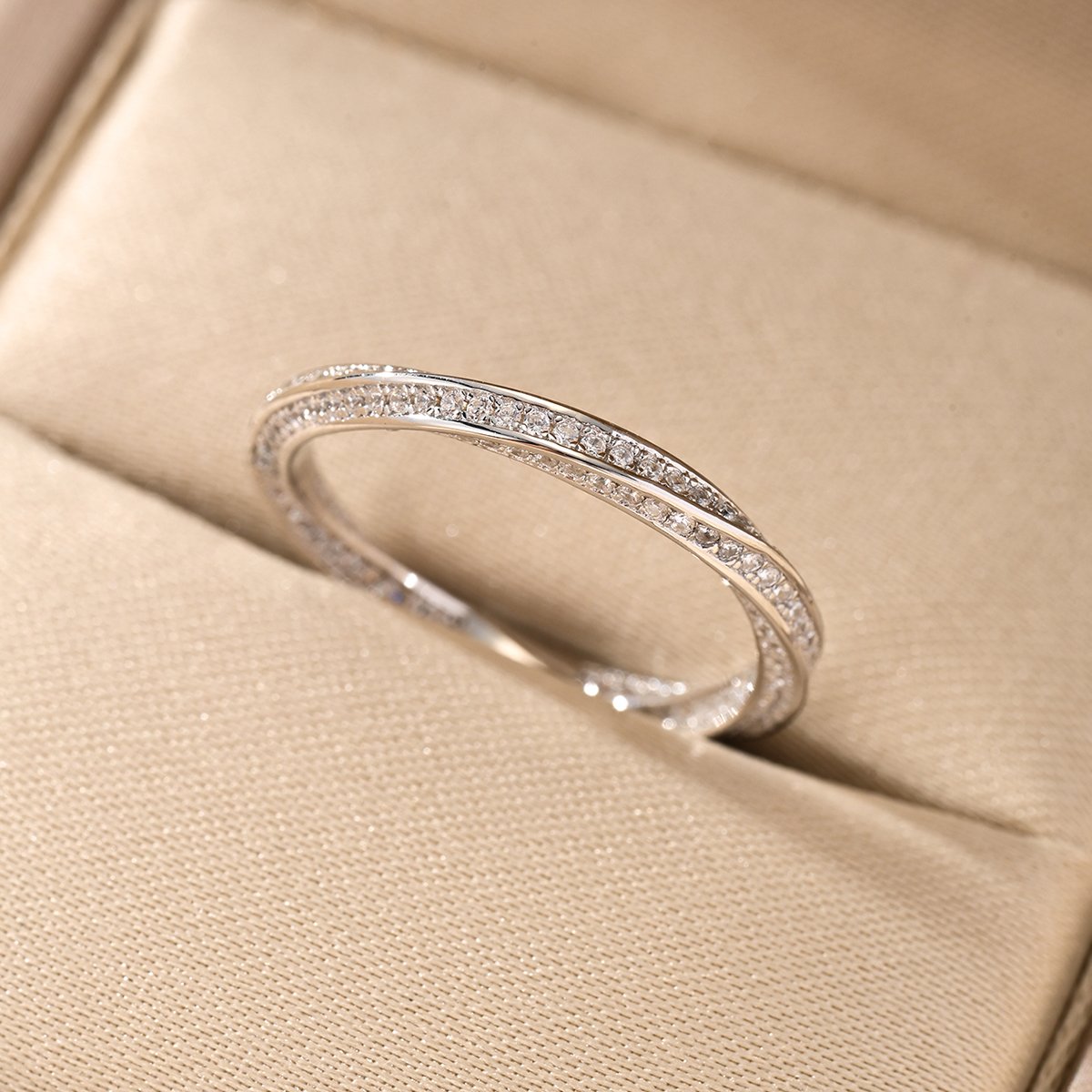 Mobius Infinity Pave Moissanite Eternity Ring | Twisted Double-Ribbon Band - Image 3