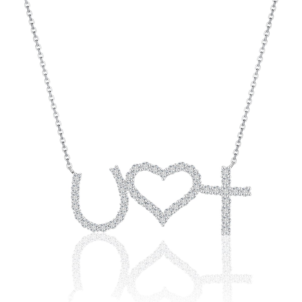 Faith Hope Love Moissanite Message Necklace | Horseshoe, Heart & Cross Pendant