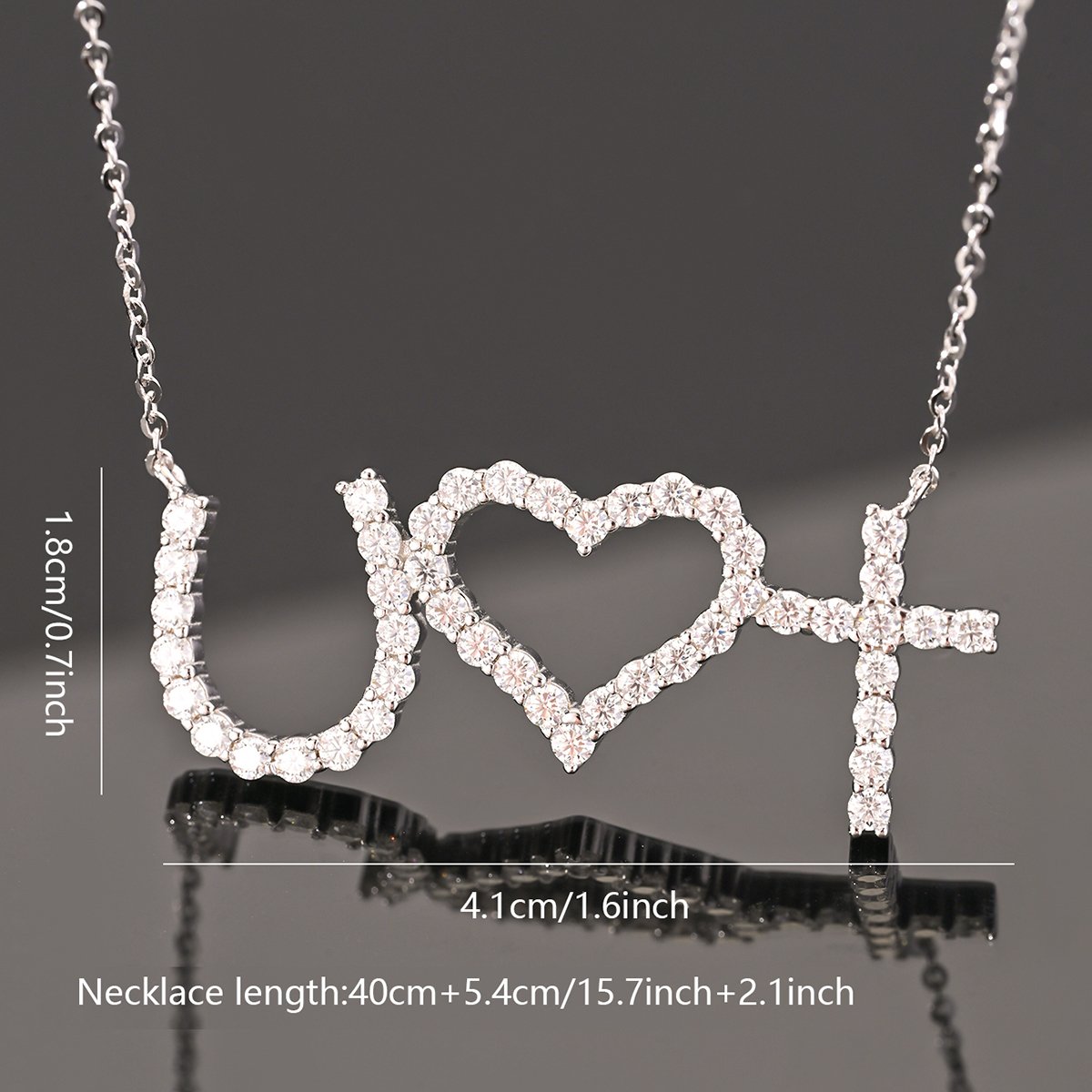 Faith Hope Love Moissanite Message Necklace | Horseshoe, Heart & Cross Pendant - Image 3