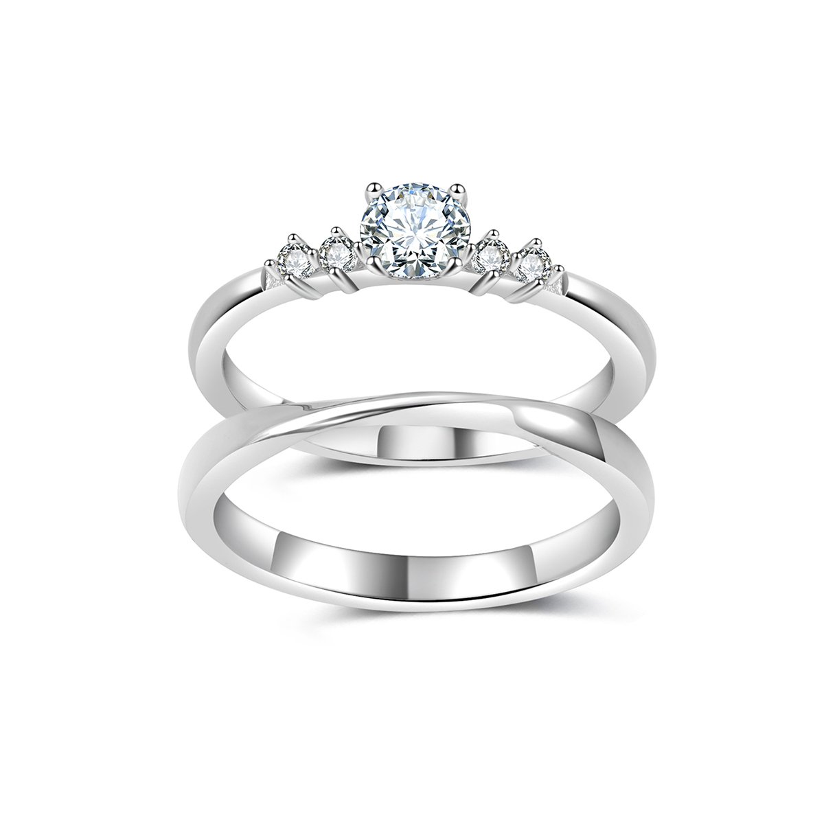 Round Moissanite Bridal Stacking Set with Accents