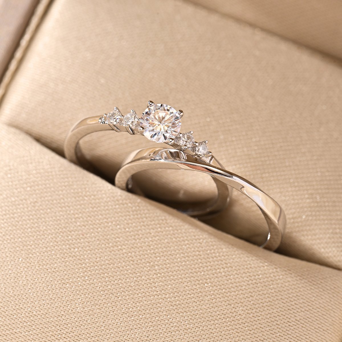 Round Moissanite Bridal Stacking Set with Accents - Image 2