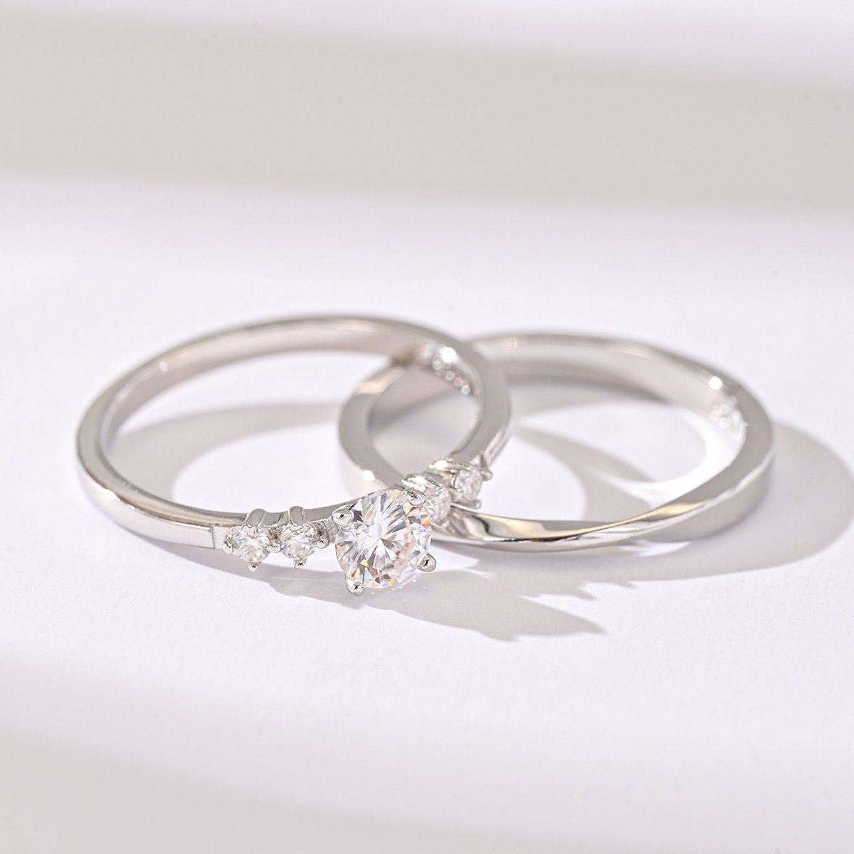 Round Moissanite Bridal Stacking Set with Accents - Image 3