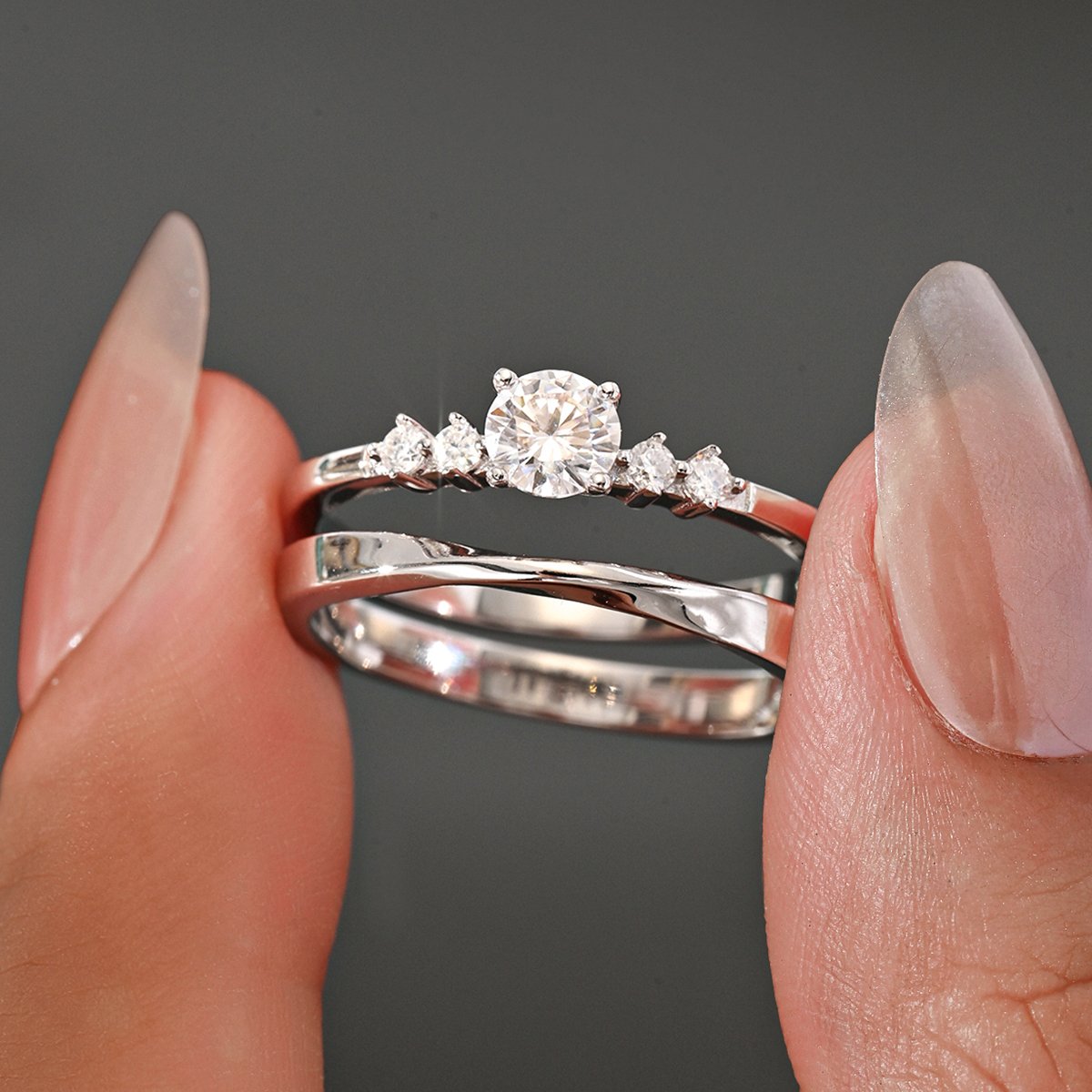 Round Moissanite Bridal Stacking Set with Accents - Image 4