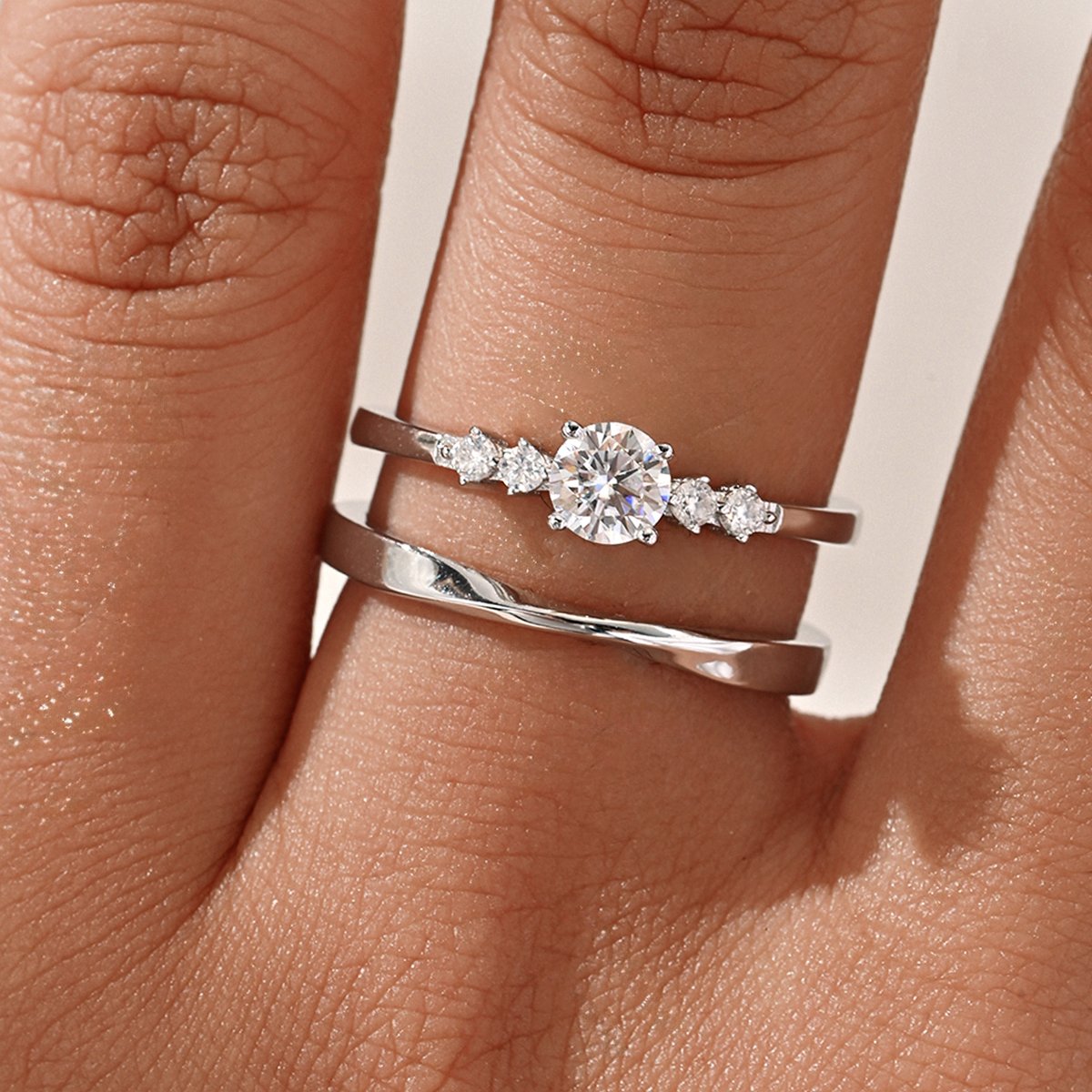 Round Moissanite Bridal Stacking Set with Accents - Image 5