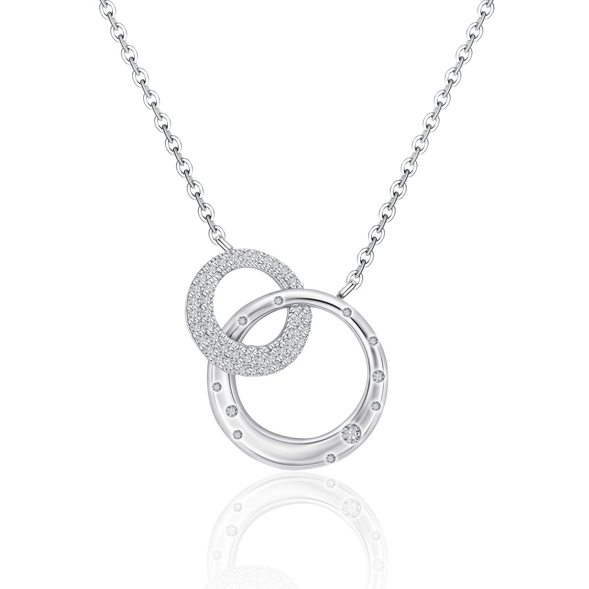 Interlocking Double-Circle Moissanite Necklace | Pave & Flush-Set Pendant