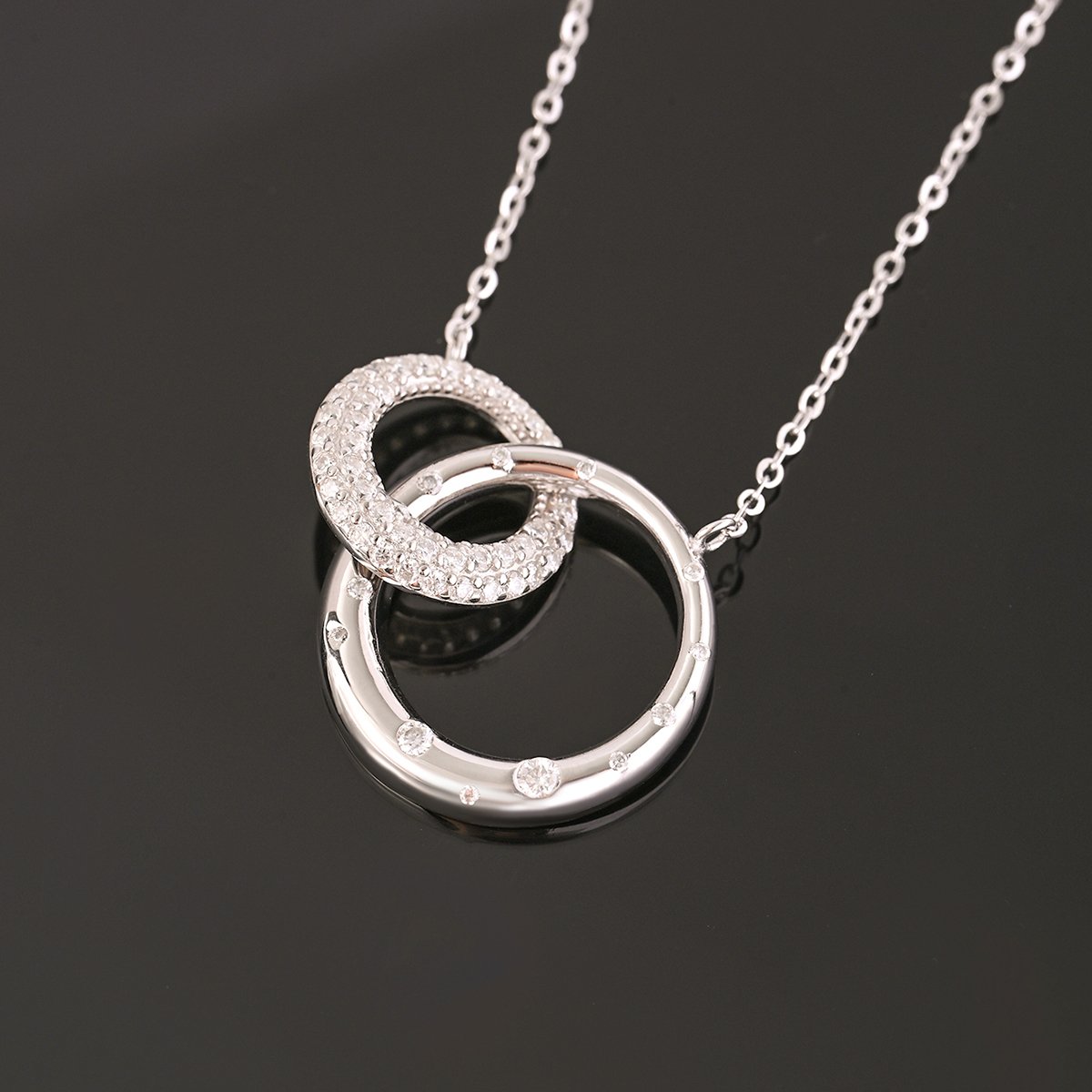 Interlocking Double-Circle Moissanite Necklace | Pave & Flush-Set Pendant - Image 2