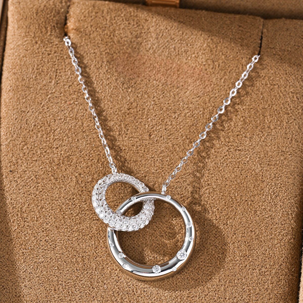 Interlocking Double-Circle Moissanite Necklace | Pave & Flush-Set Pendant - Image 3