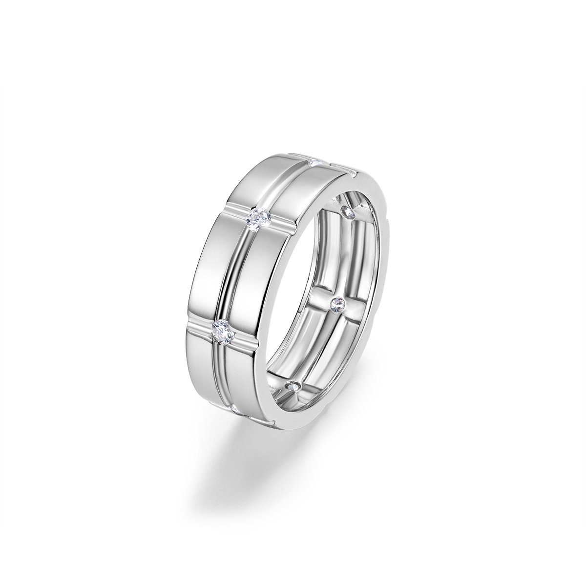 Grooved Flush-Set Moissanite Band Ring