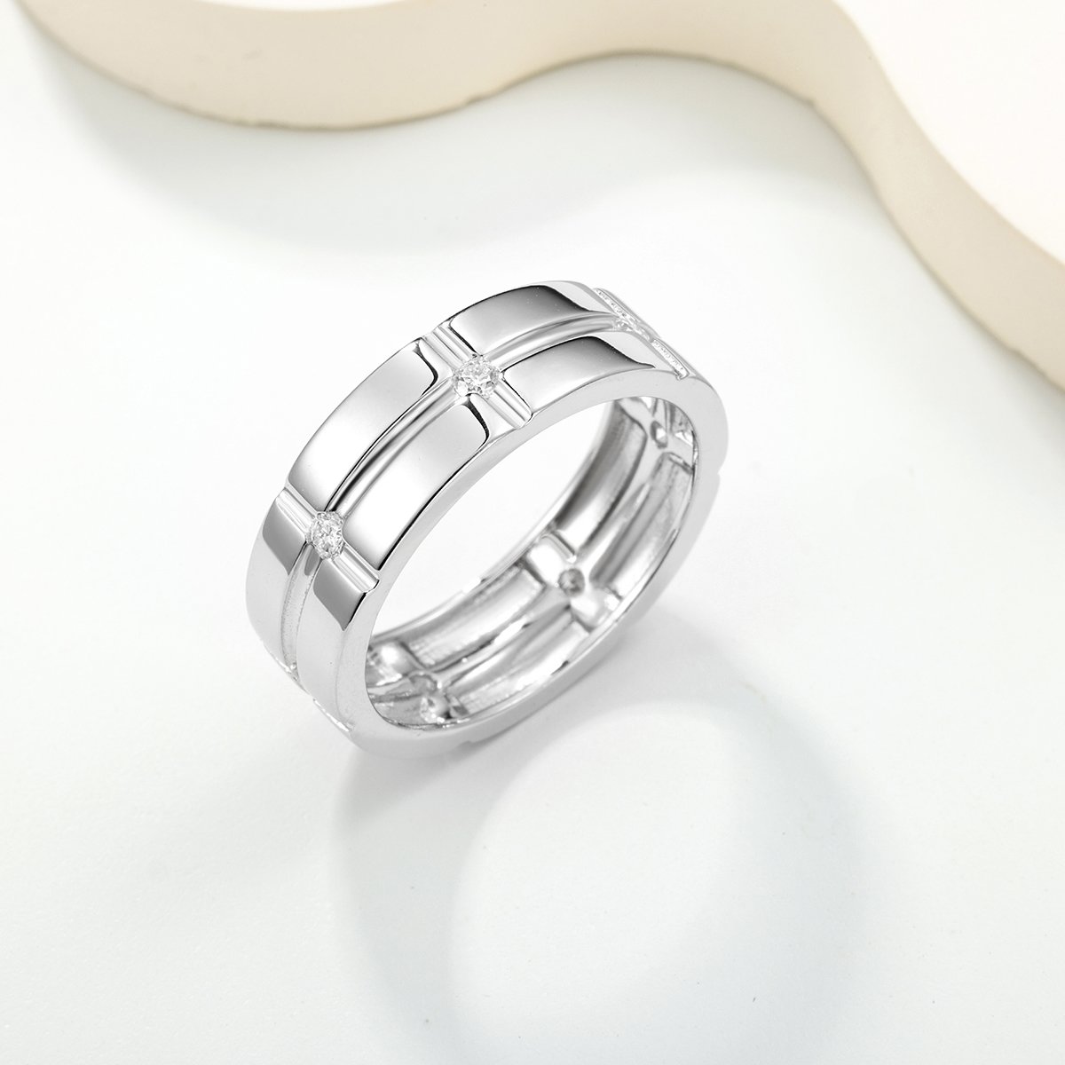 Grooved Flush-Set Moissanite Band Ring - Image 2