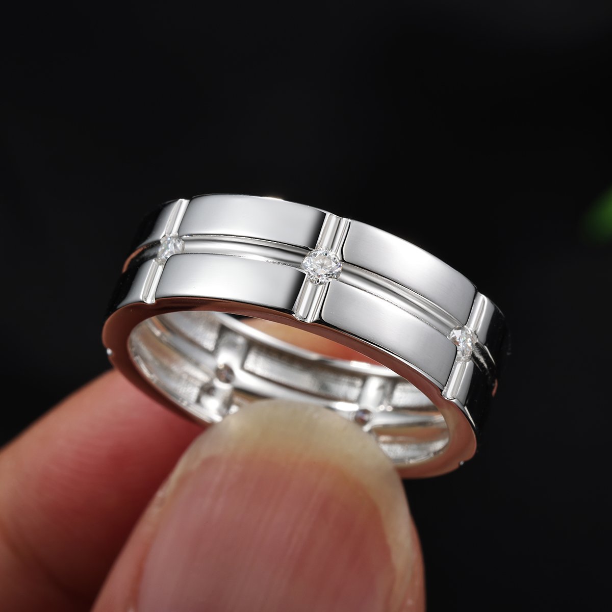 Grooved Flush-Set Moissanite Band Ring - Image 3
