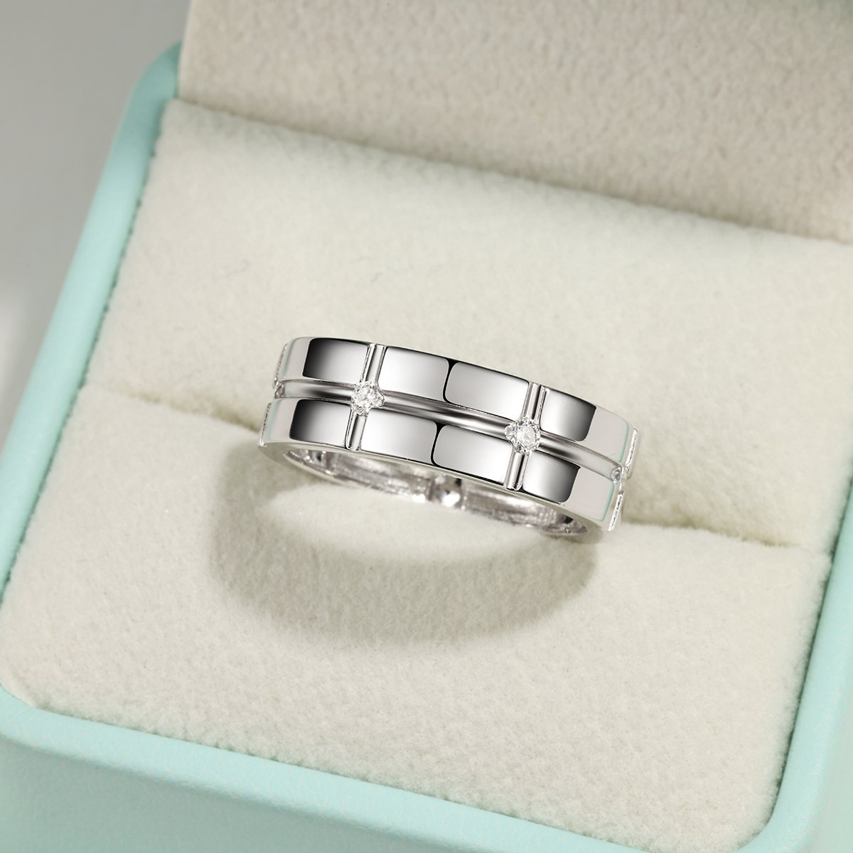 Grooved Flush-Set Moissanite Band Ring - Image 4