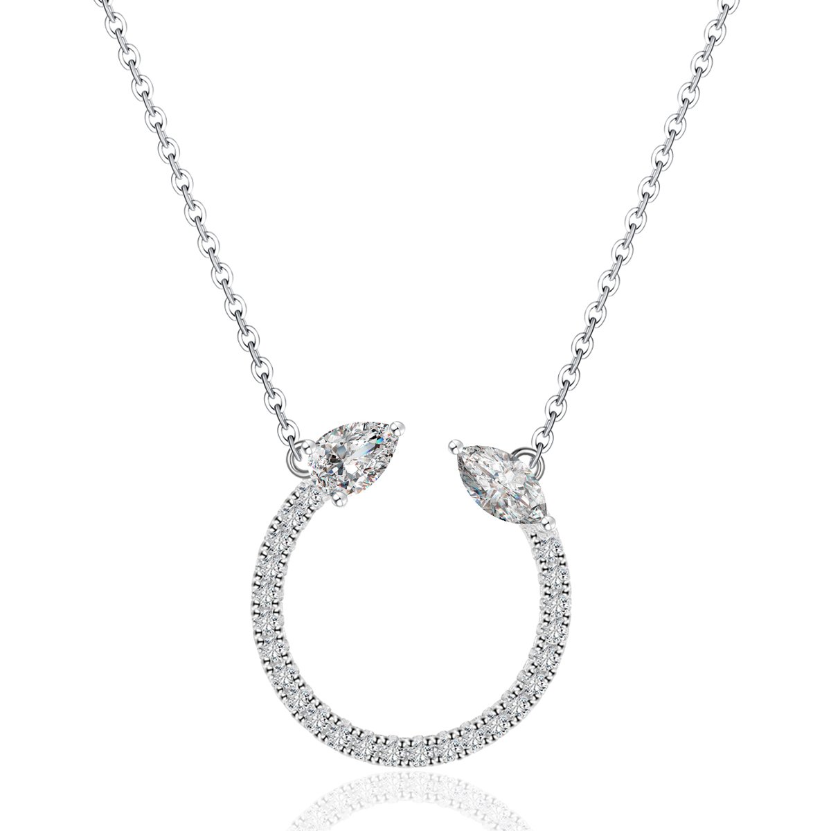 Open-Circle Pear & Marquise Moissanite Necklace