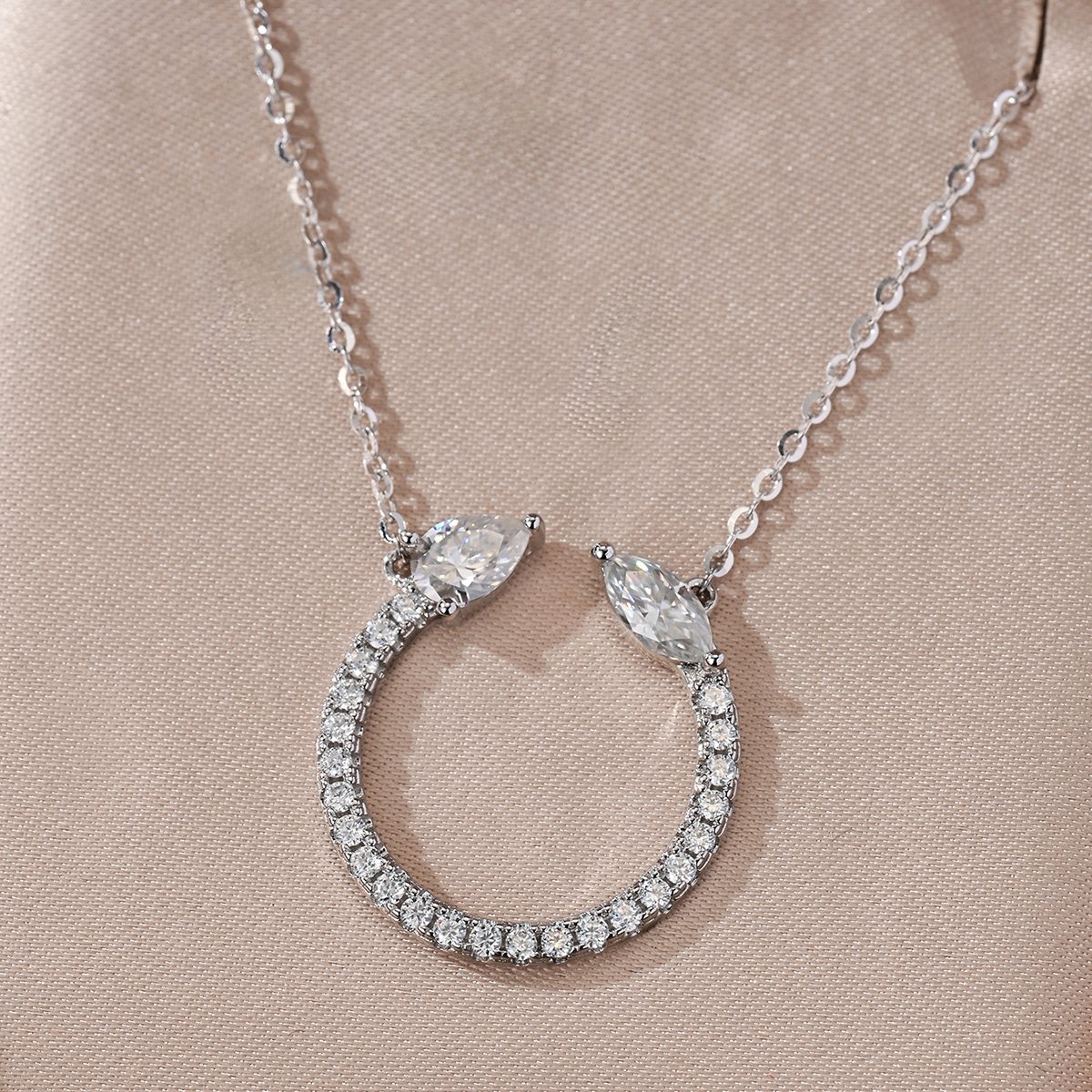 Open-Circle Pear & Marquise Moissanite Necklace - Image 2