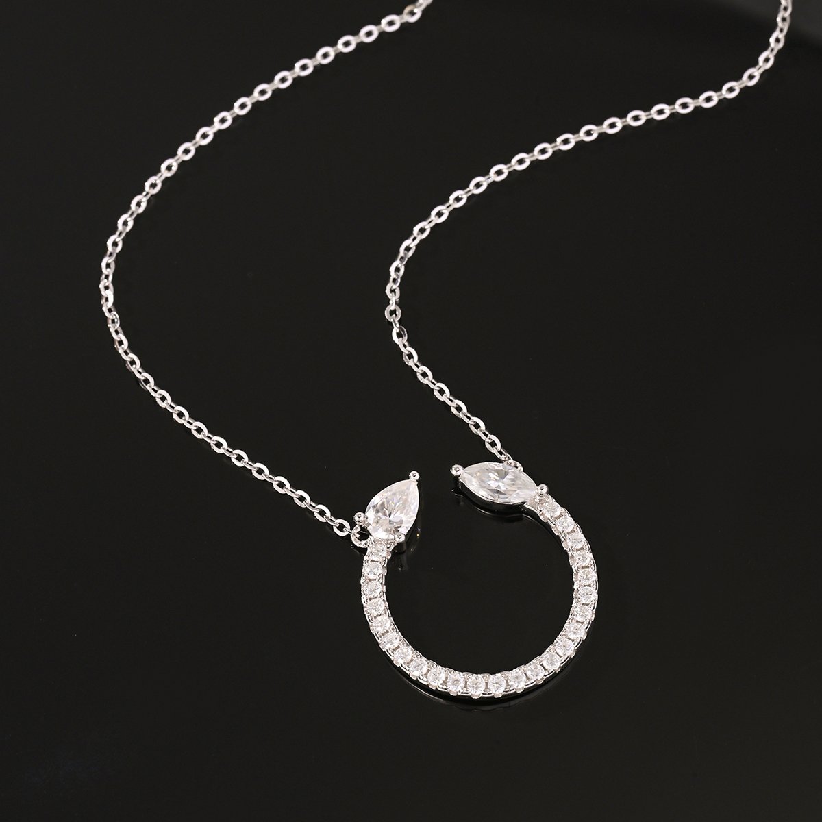 Open-Circle Pear & Marquise Moissanite Necklace - Image 3