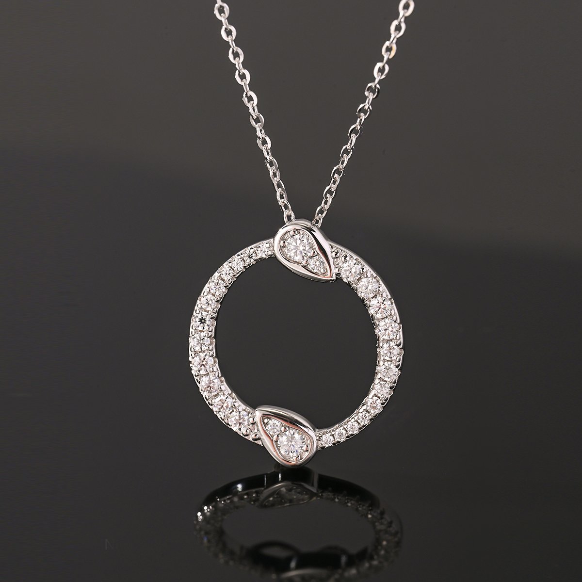 Moissanite Open Circle Pavé Pendant Necklace - Image 2
