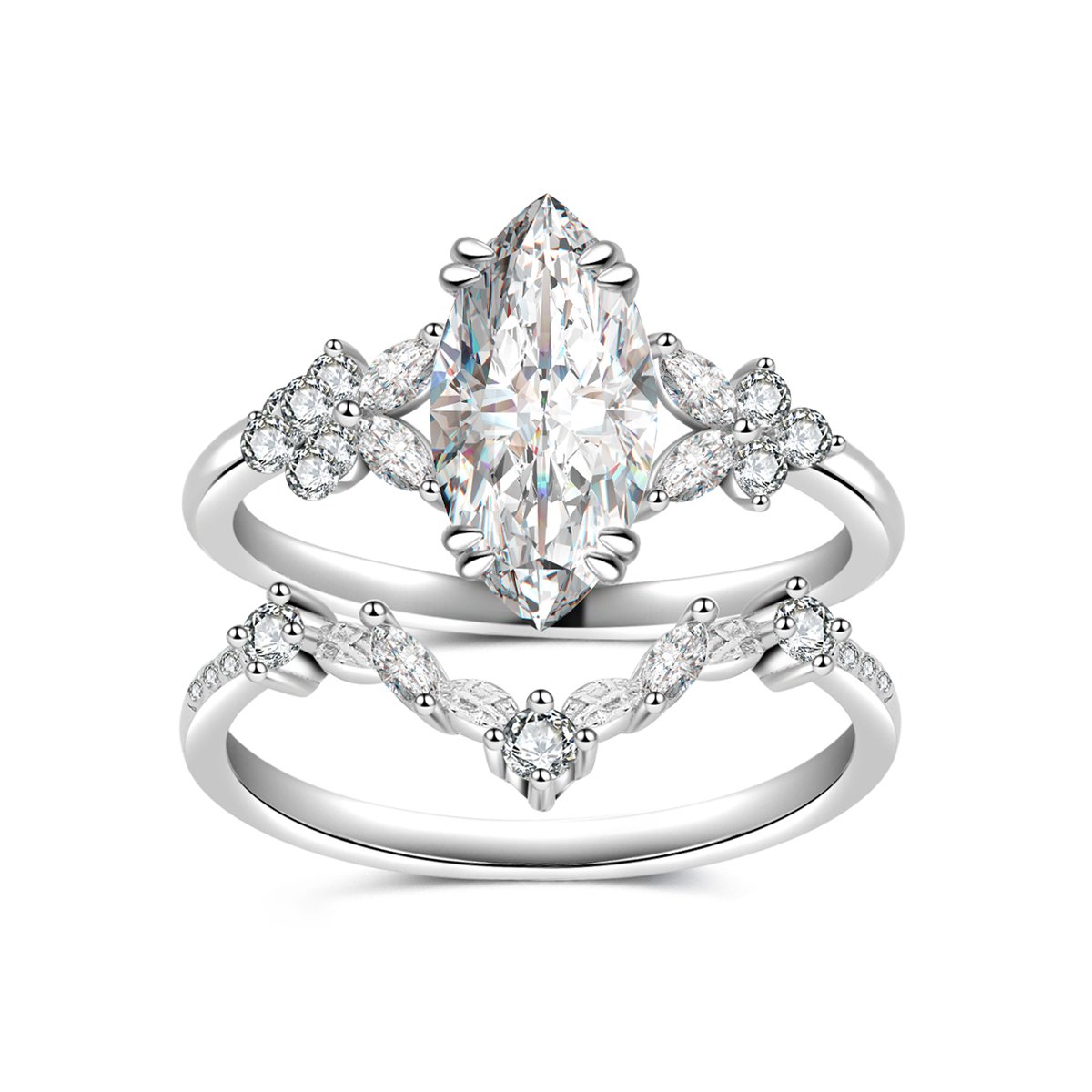 Marquise Moissanite Floral Bridal Set