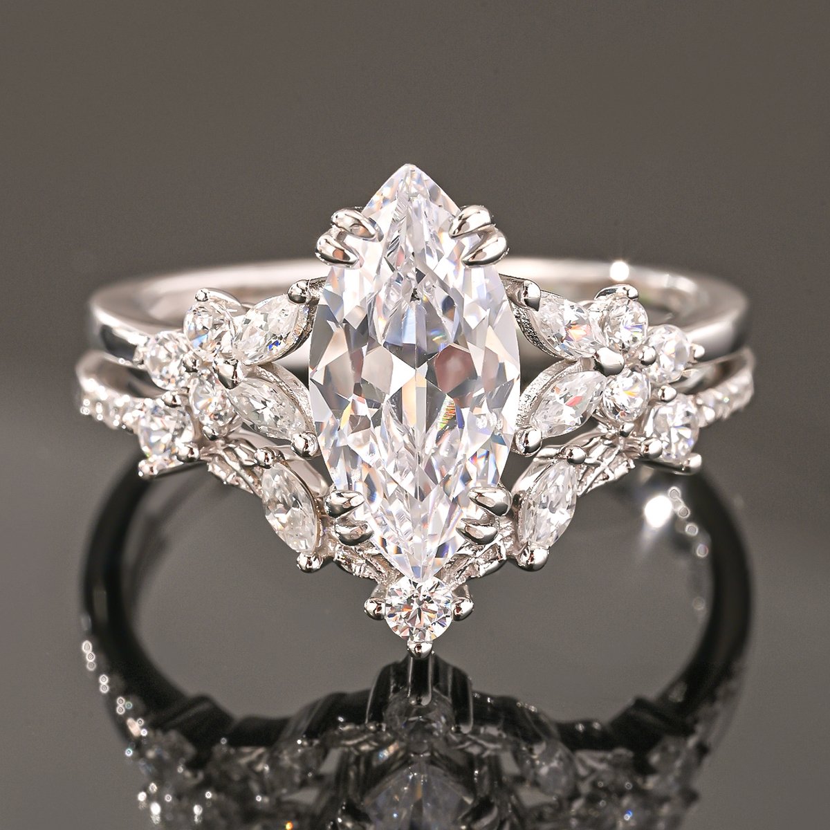 Marquise Moissanite Floral Bridal Set - Image 2
