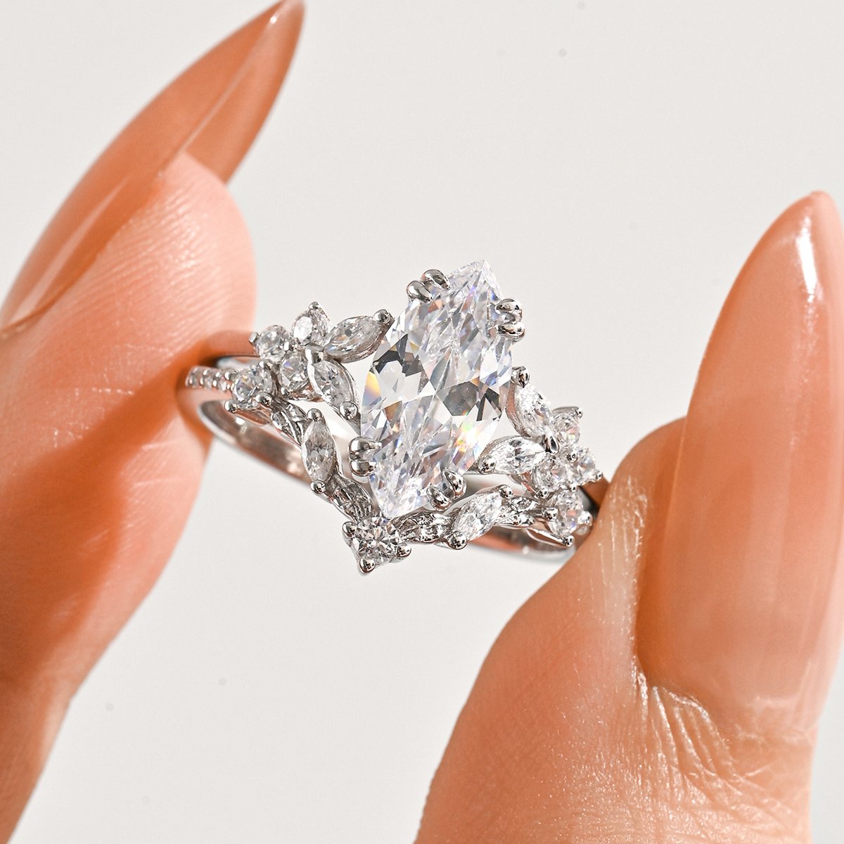 Marquise Moissanite Floral Bridal Set - Image 4