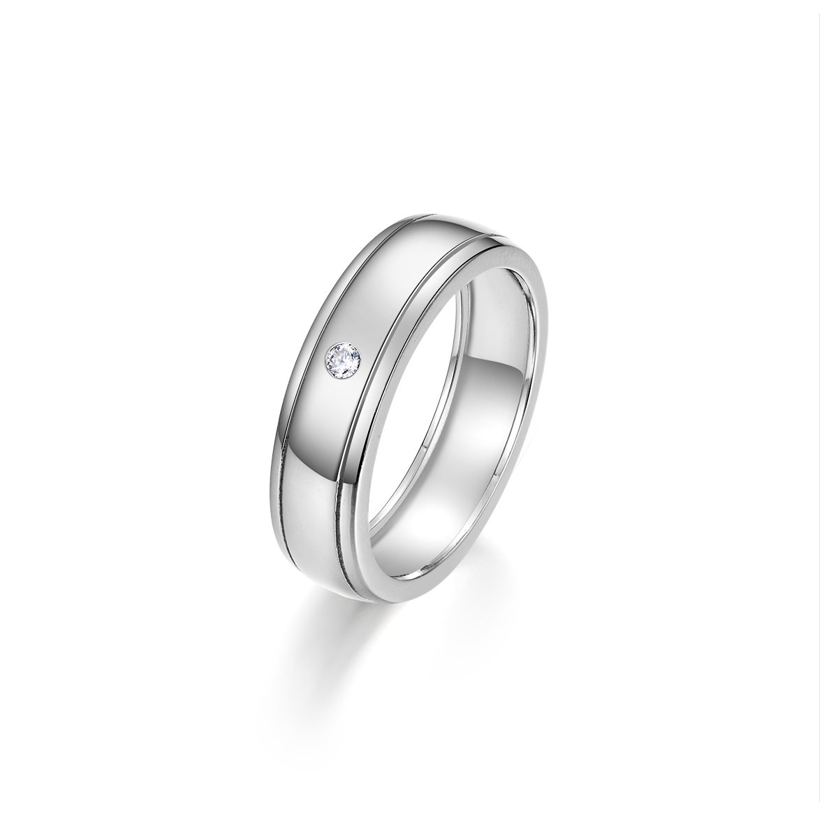 Grooved Comfort-Fit Moissanite Band Ring | 925 Silver Flush-Set Unisex Wedding Band