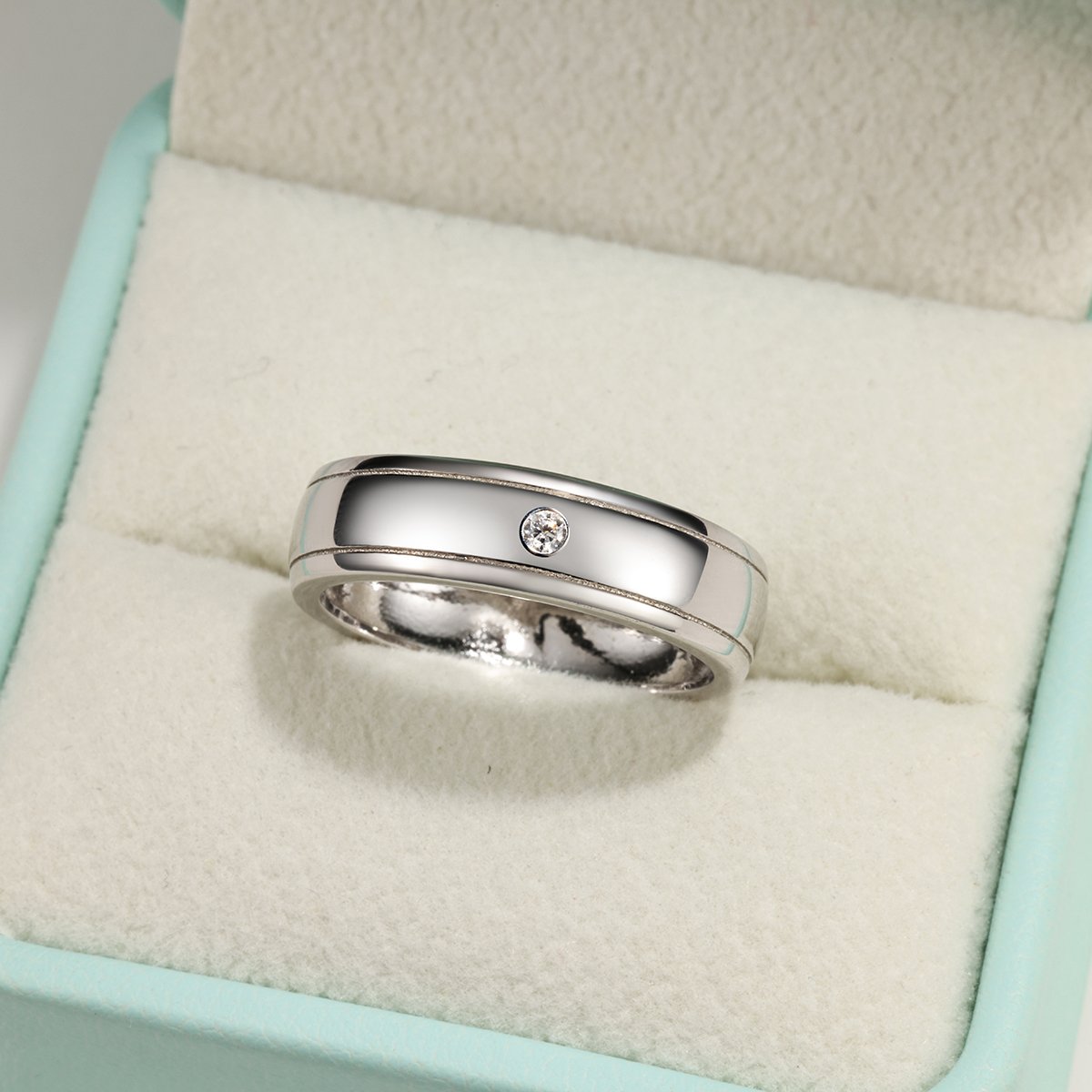 Grooved Comfort-Fit Moissanite Band Ring | 925 Silver Flush-Set Unisex Wedding Band - Image 3
