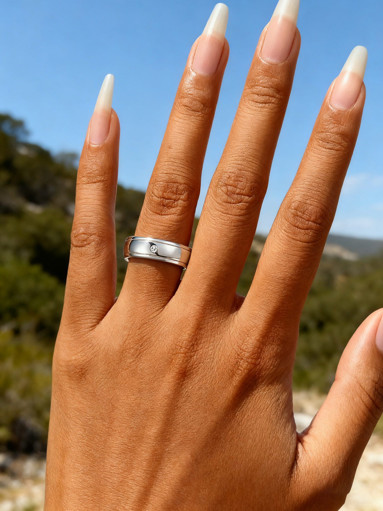Grooved Comfort-Fit Moissanite Band Ring | 925 Silver Flush-Set Unisex Wedding Band - Image 5