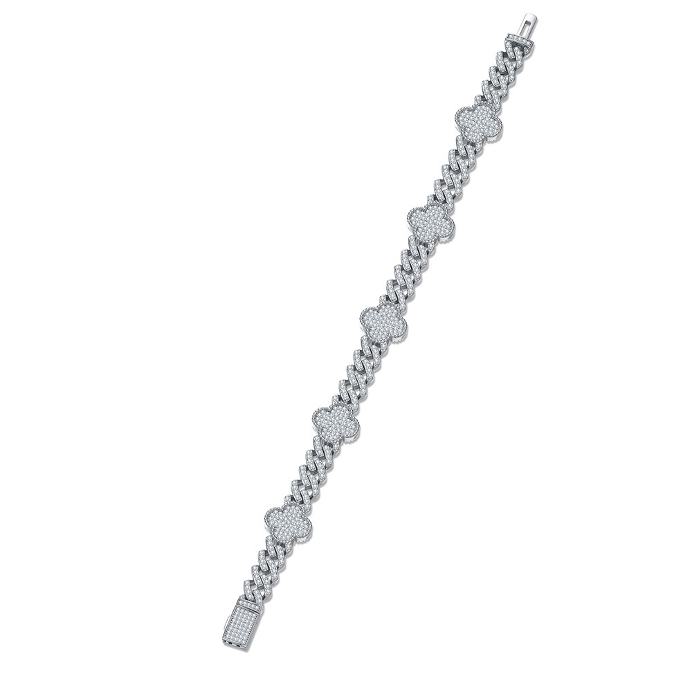 Pavé Clover Cuban-Link Moissanite Bracelet | Iced 925 Silver - Image 3