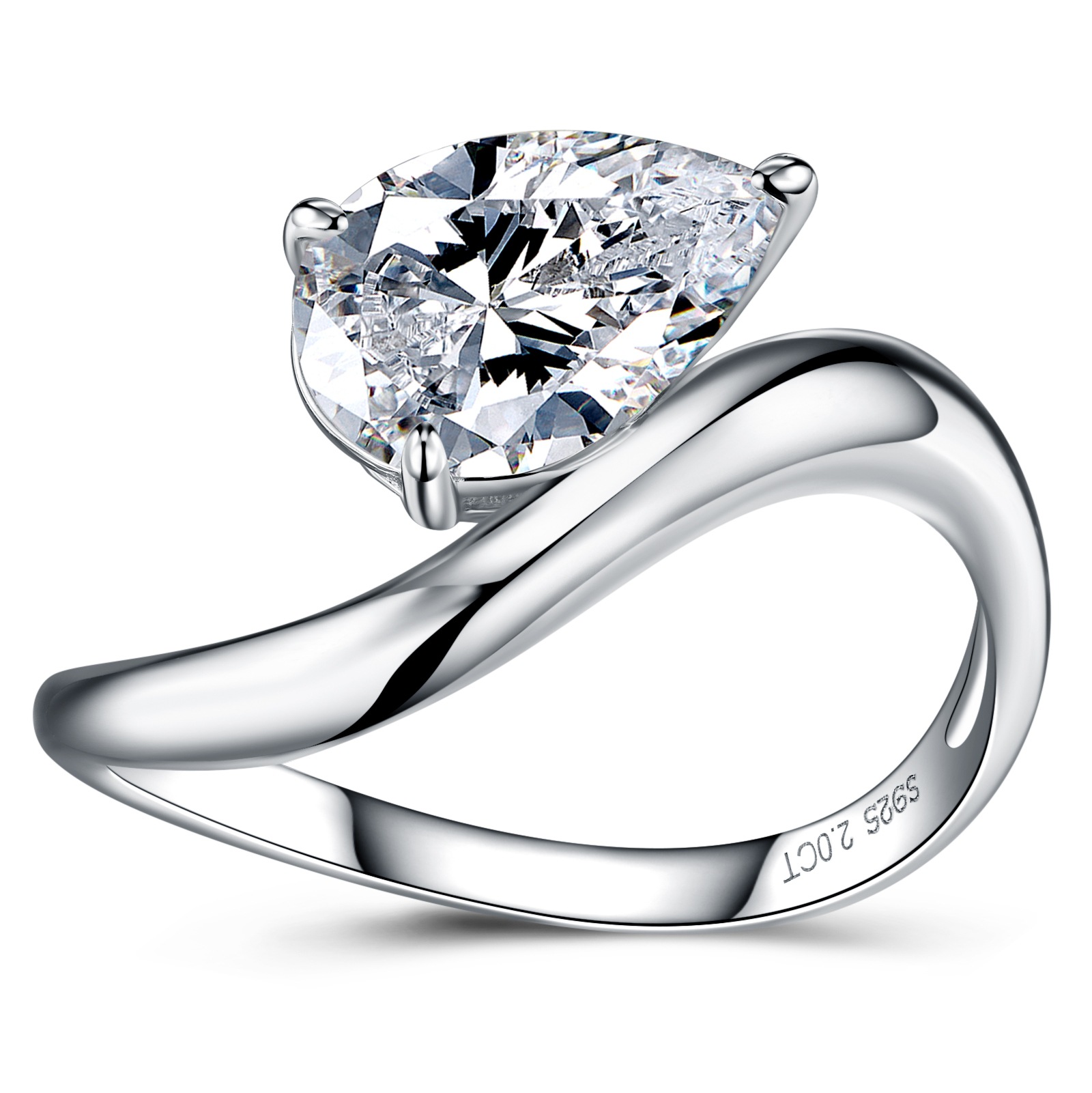 Pear-Cut Moissanite Bypass Solitaire Ring | 2ct DEW White Gold