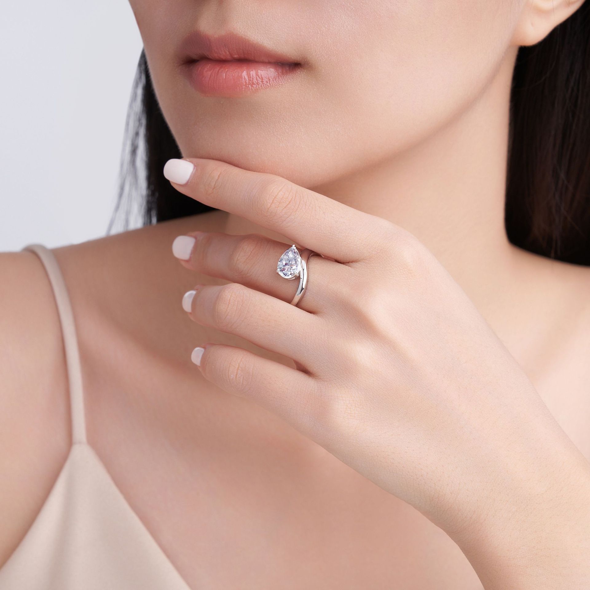 Pear-Cut Moissanite Bypass Solitaire Ring | 2ct DEW White Gold - Image 6