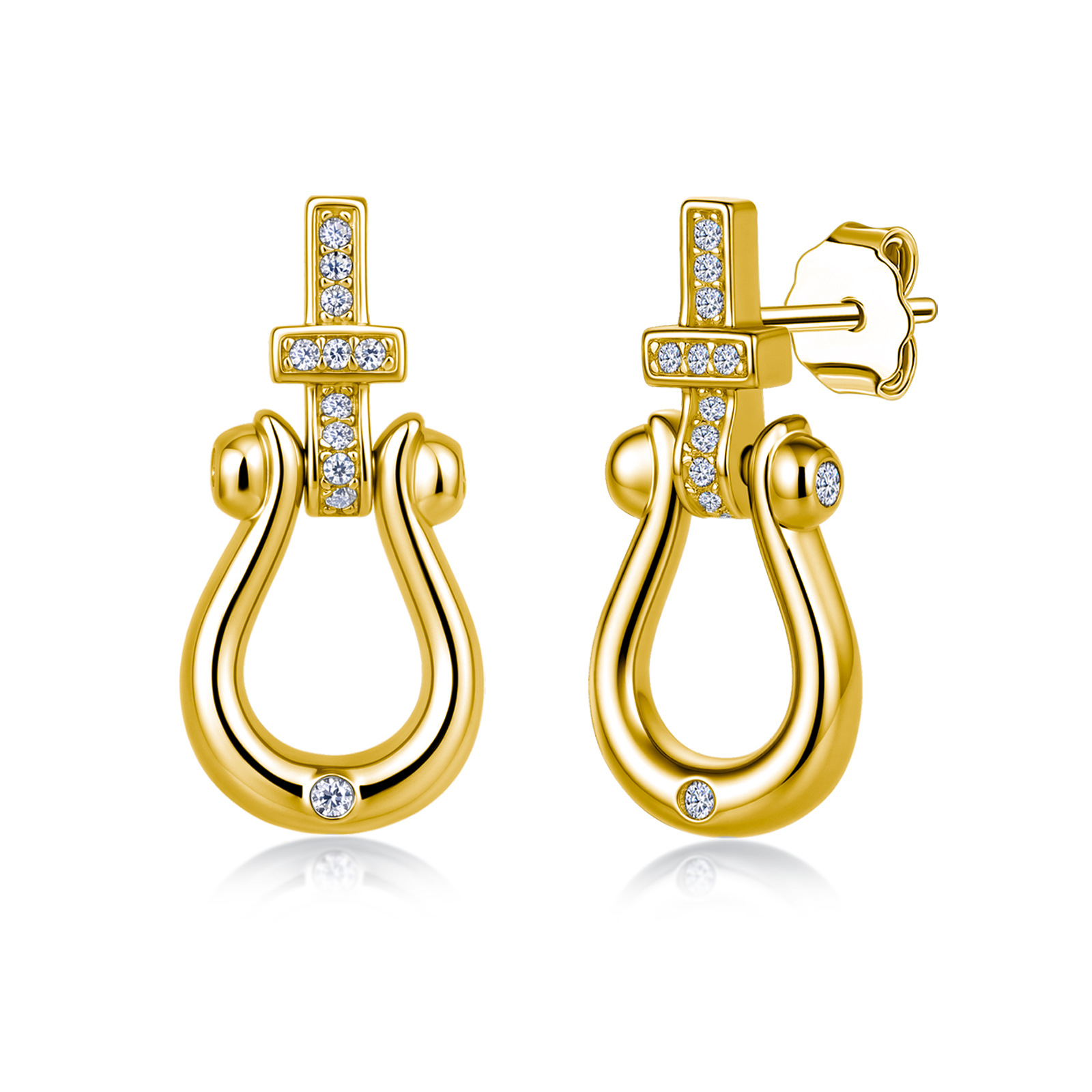 Moissanite Horseshoe Buckle Stud Earrings | Pave Shackle Studs in 925 Silver - Image 2