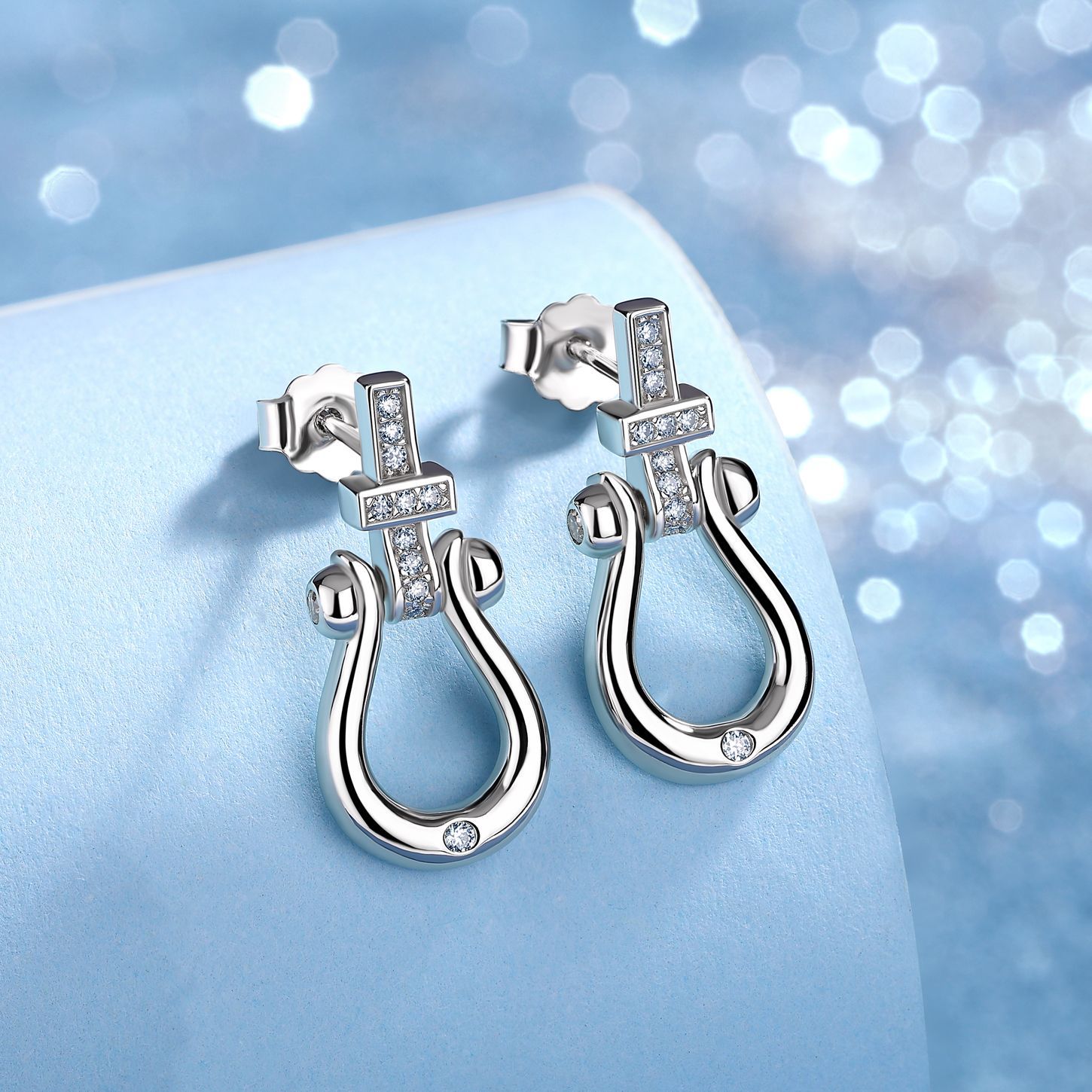 Moissanite Horseshoe Buckle Stud Earrings | Pave Shackle Studs in 925 Silver - Image 3