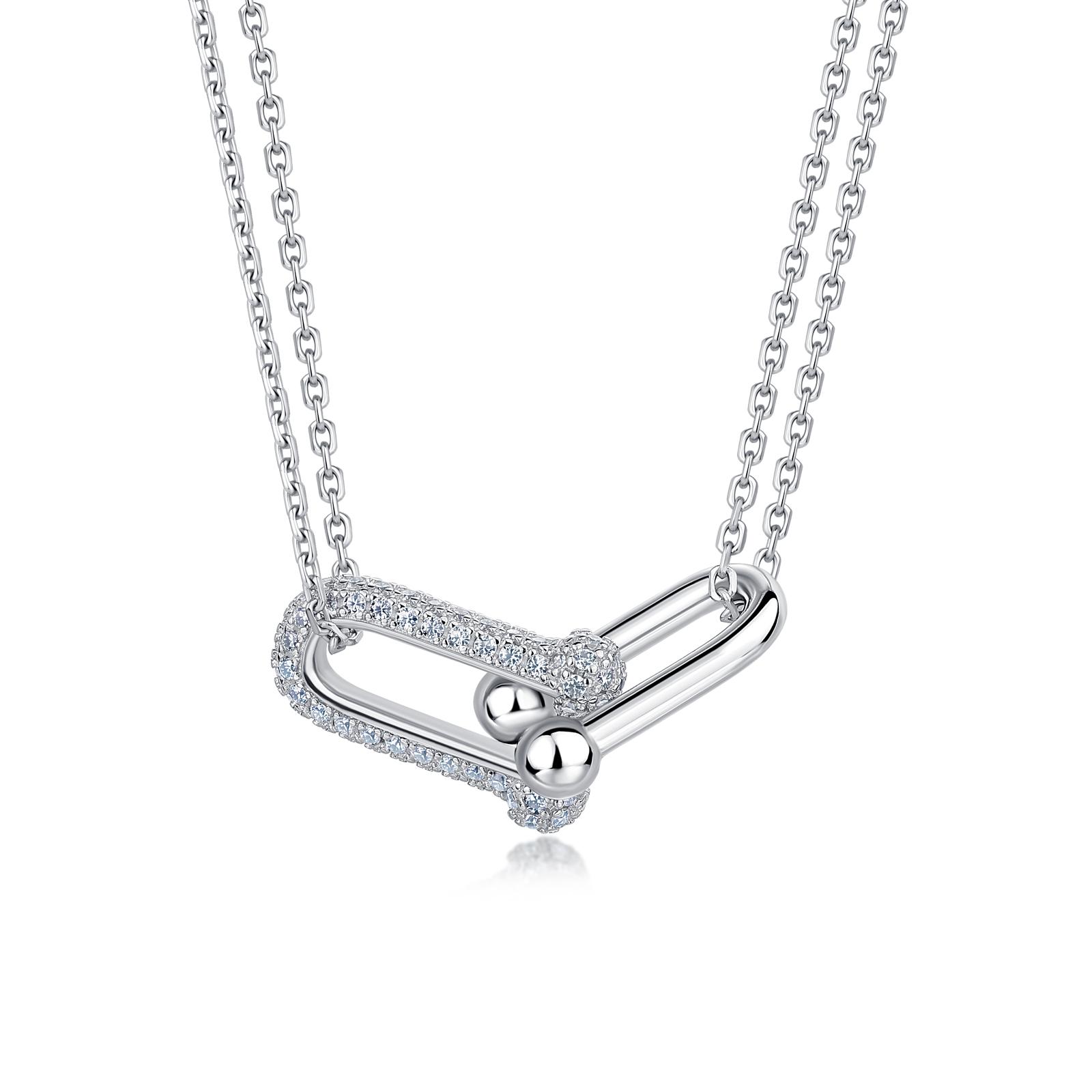 Moissanite Interlocking U-Link Necklace | Pavé Horseshoe Links, Double Chain
