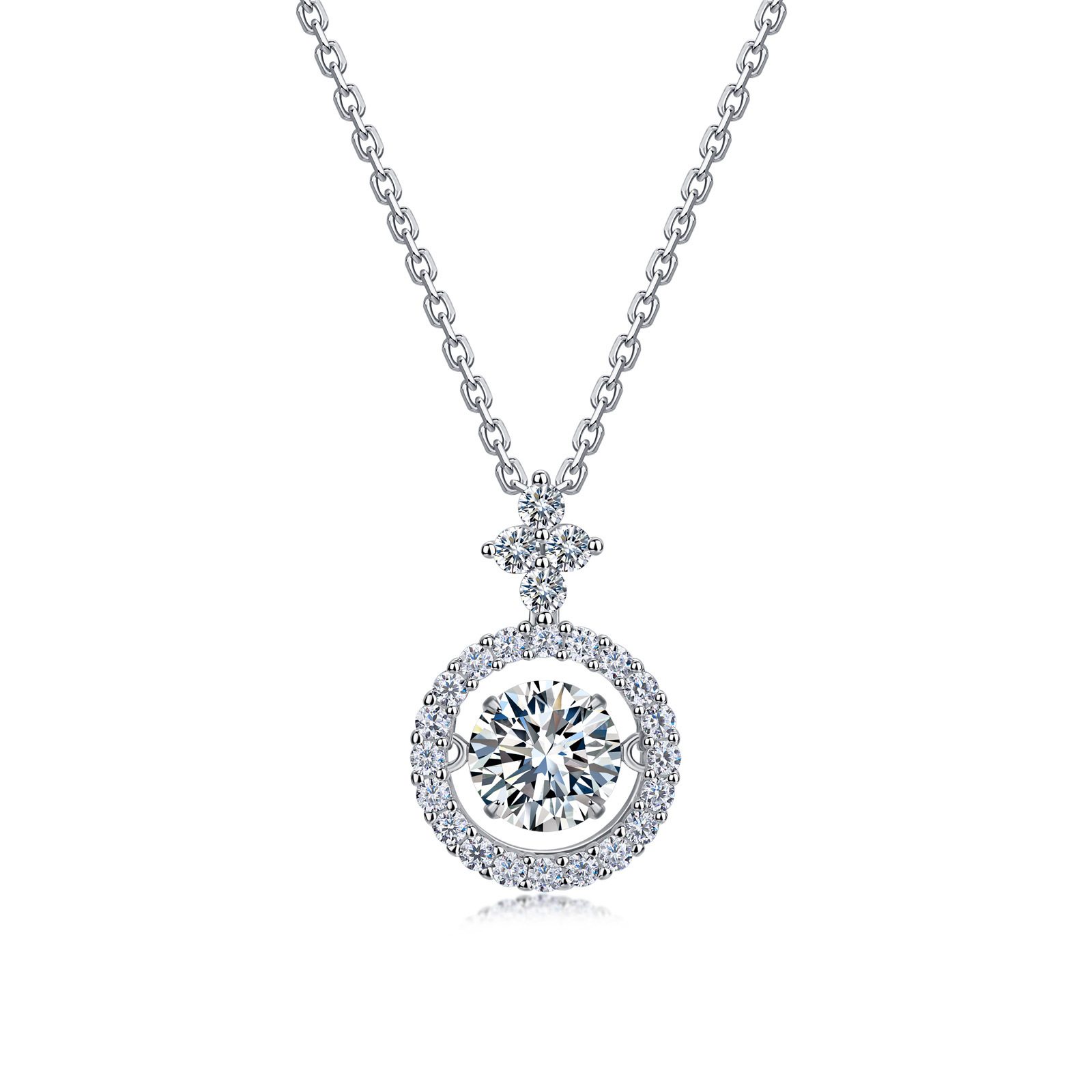 Dancing Moissanite Halo Pendant Necklace