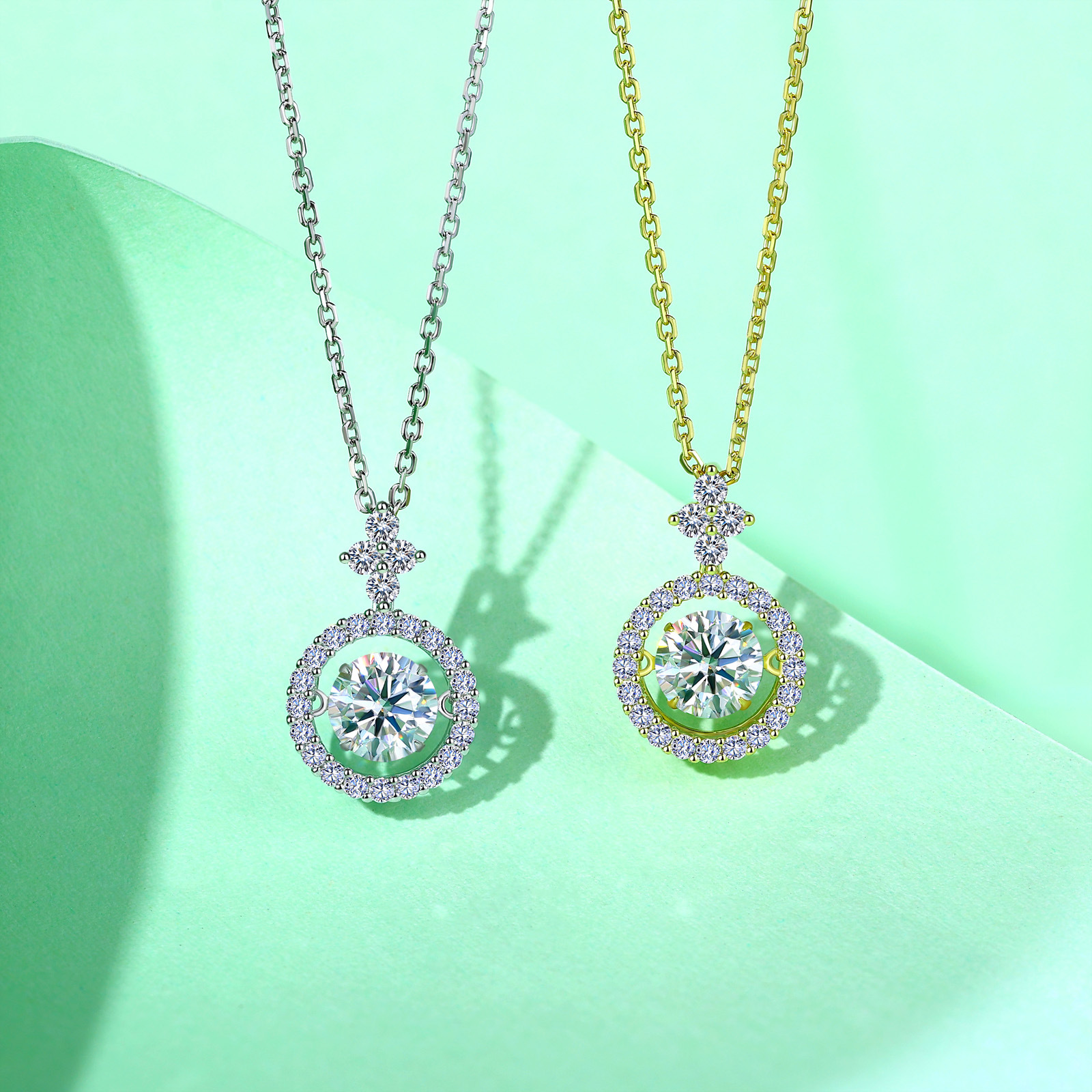 Dancing Moissanite Halo Pendant Necklace - Image 3
