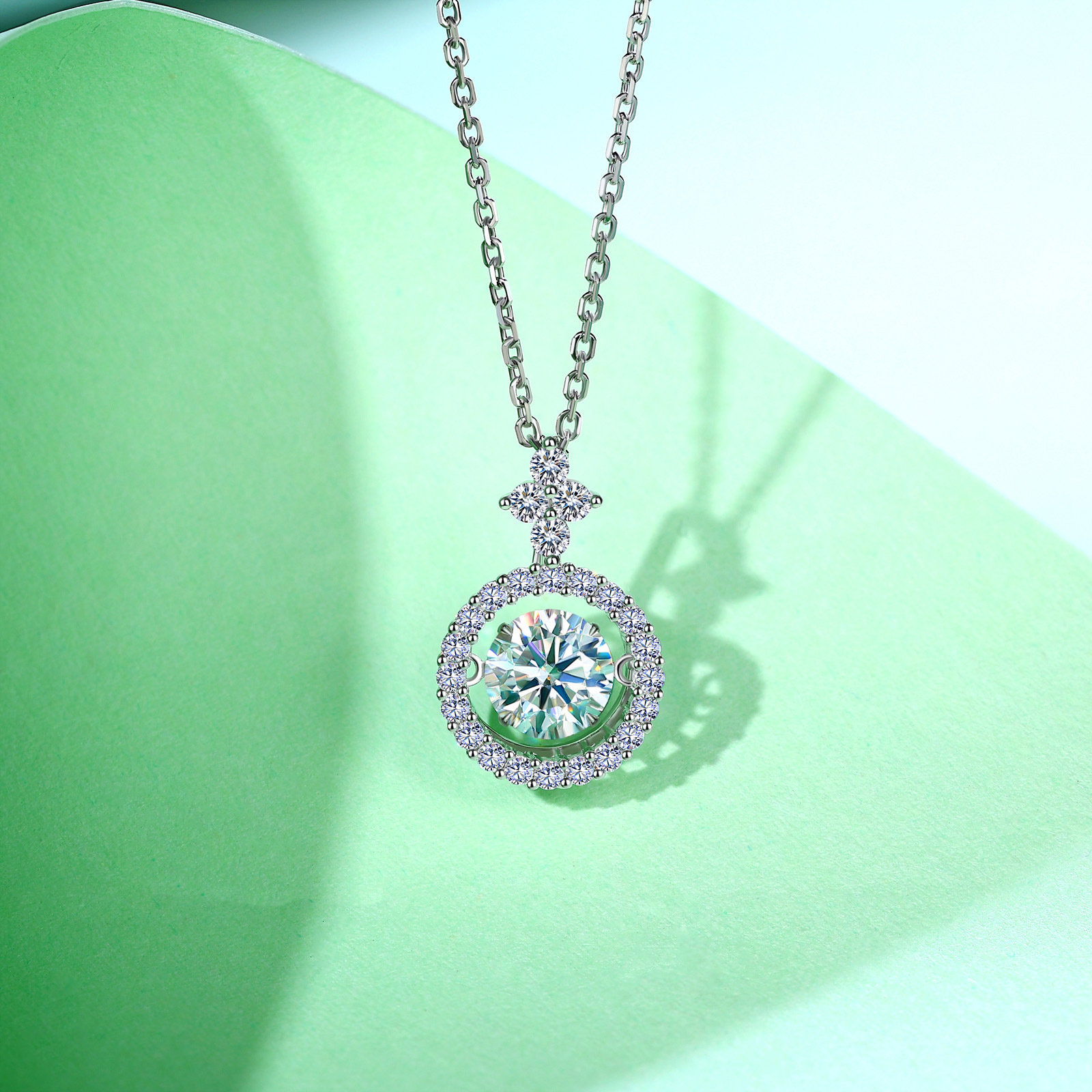Dancing Moissanite Halo Pendant Necklace - Image 4