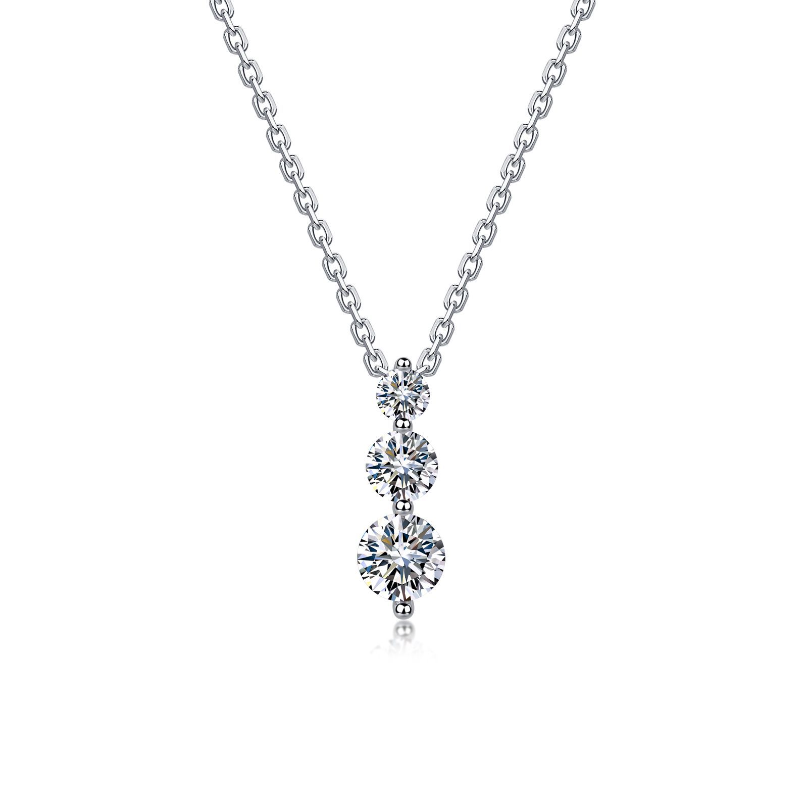 Graduated Three-Stone Moissanite Drop Necklace | 0.9ct DEW | 925 Silver