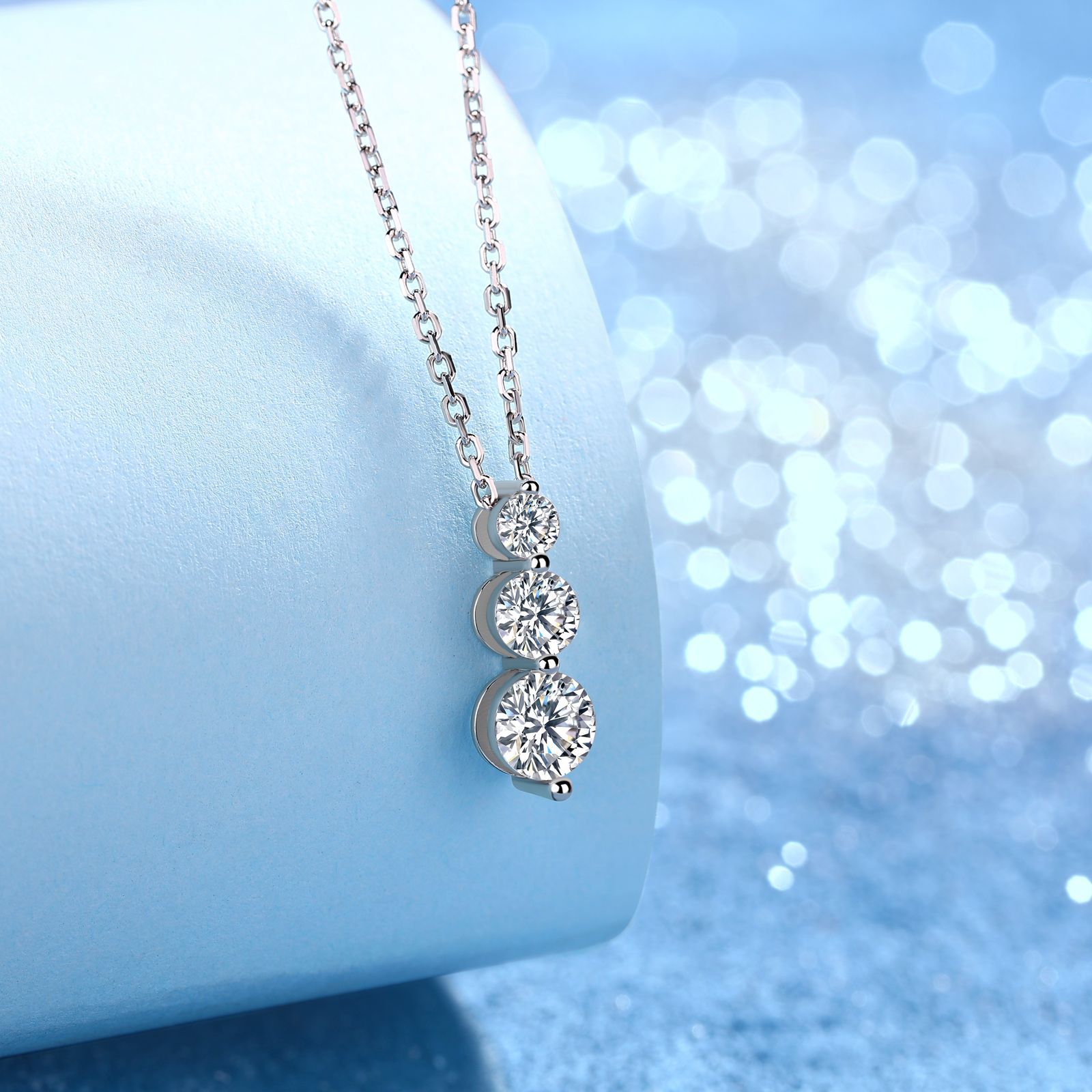 Graduated Three-Stone Moissanite Drop Necklace | 0.9ct DEW | 925 Silver - Image 4