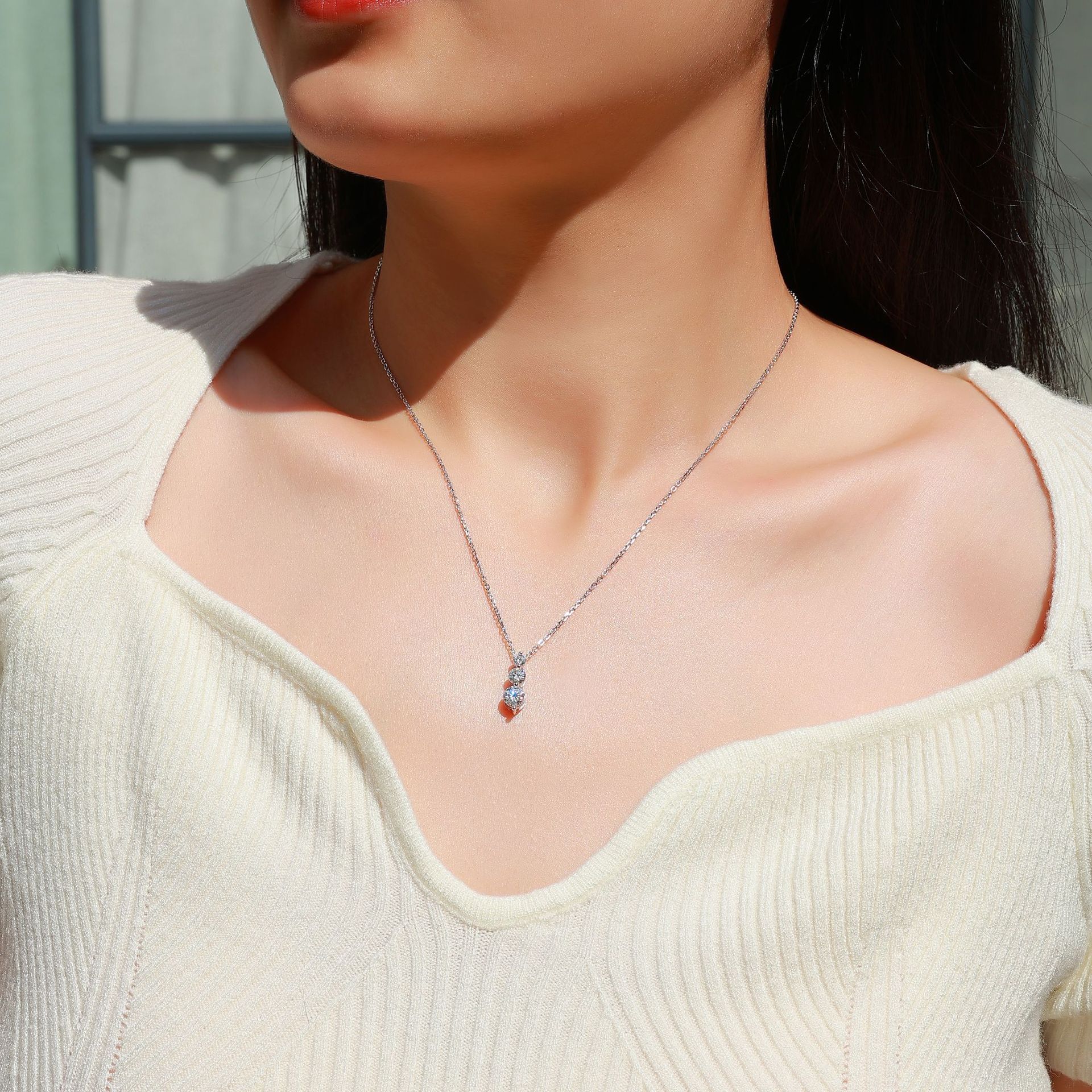 Graduated Three-Stone Moissanite Drop Necklace | 0.9ct DEW | 925 Silver - Image 5