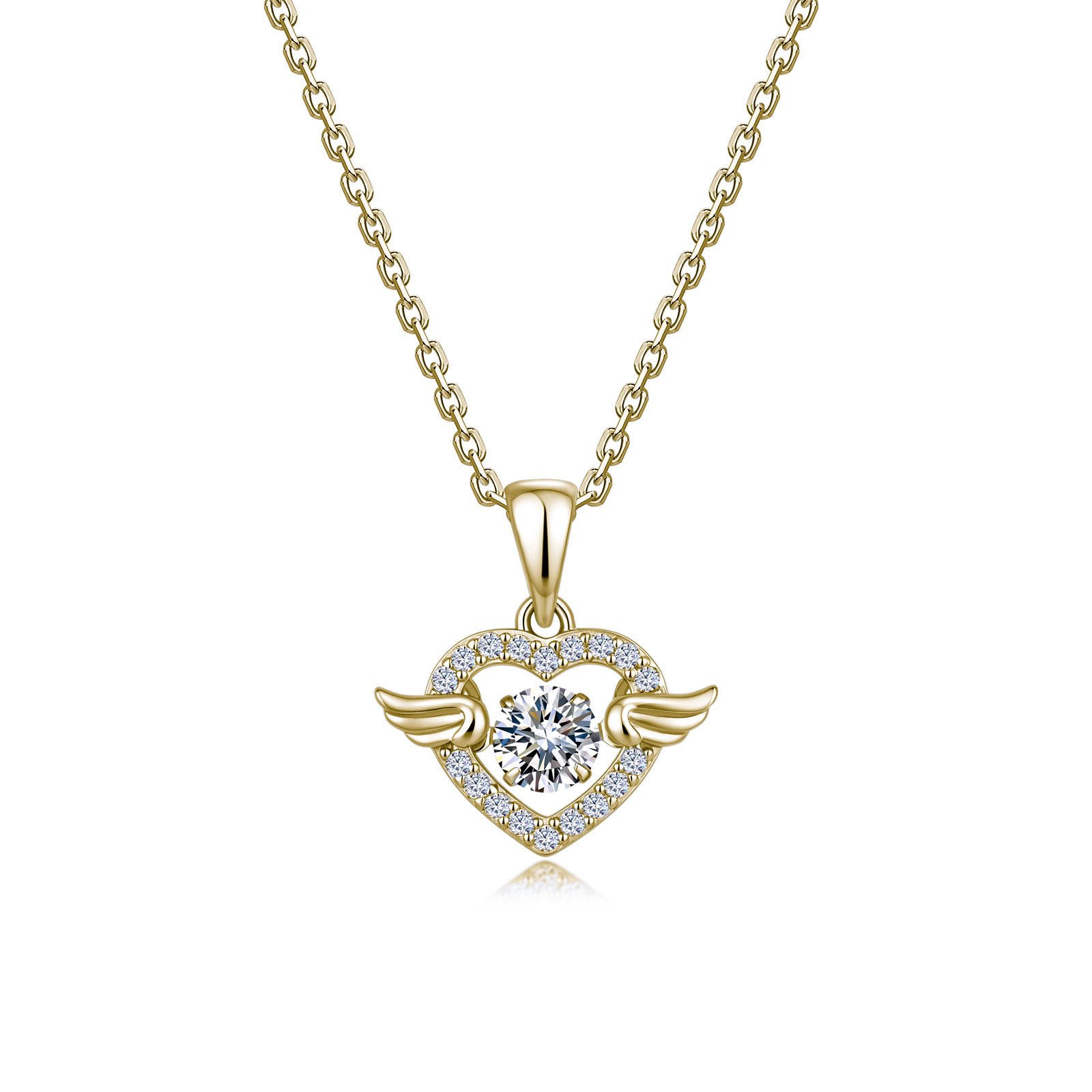 Moissanite Winged Heart Pendant Necklace | Dancing Stone | 925 Sterling Silver - Image 2