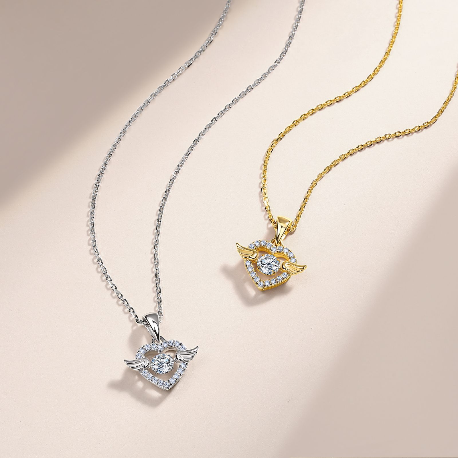 Moissanite Winged Heart Pendant Necklace | Dancing Stone | 925 Sterling Silver - Image 3