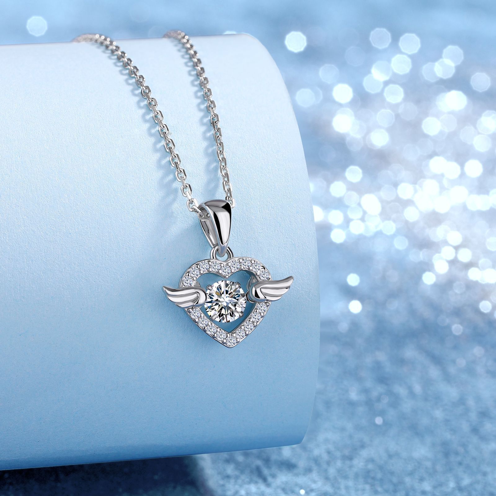 Moissanite Winged Heart Pendant Necklace | Dancing Stone | 925 Sterling Silver - Image 4