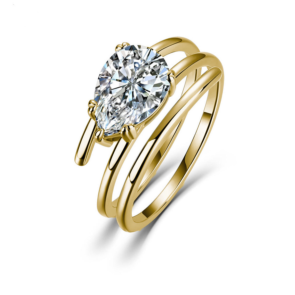 East-West Pear-Cut Moissanite Ring with Split Band in 18K Gold - Image 2