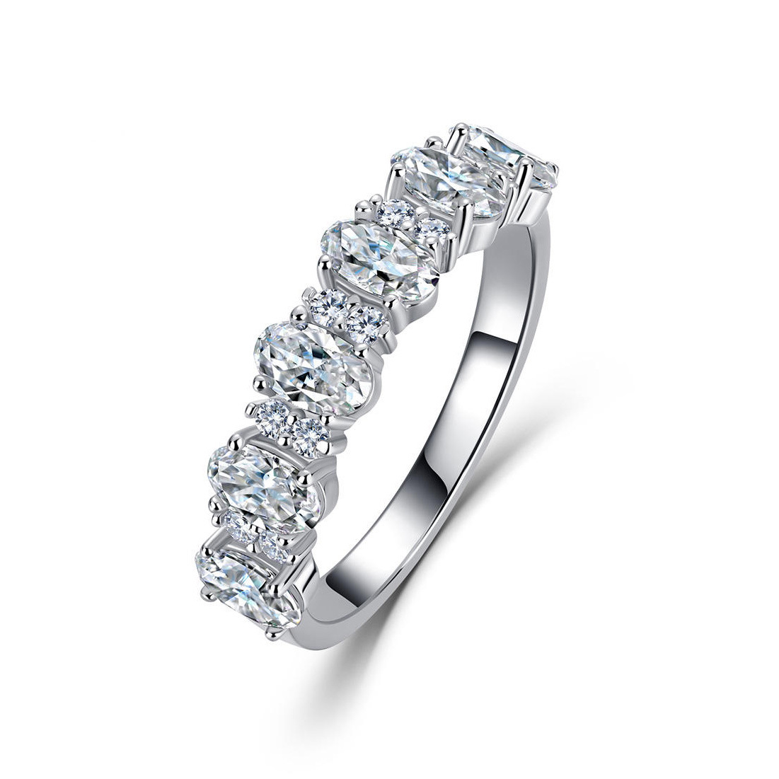 East-West Oval Moissanite Half-Eternity Ring