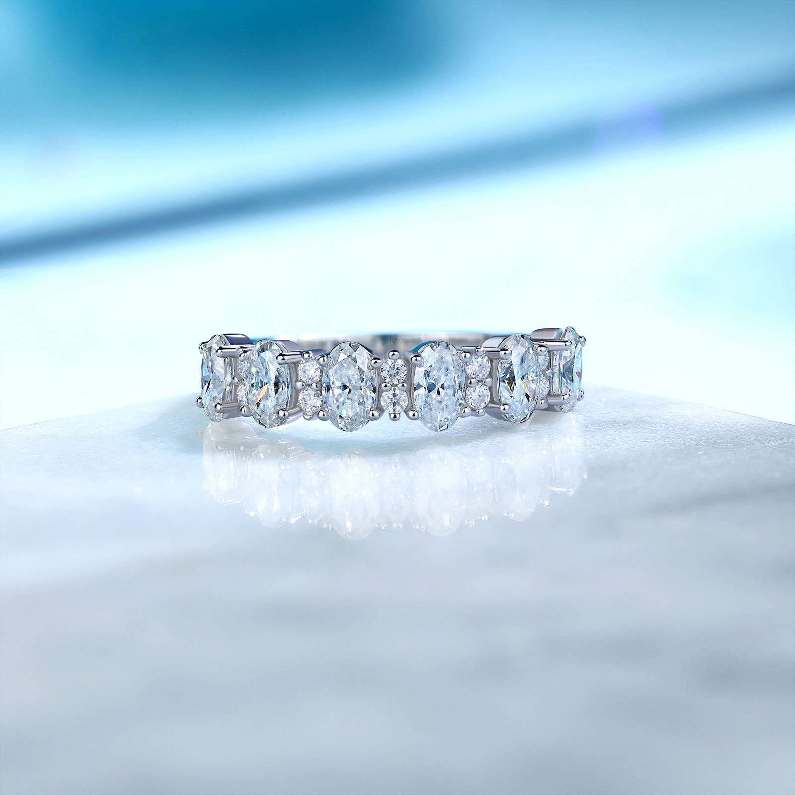 East-West Oval Moissanite Half-Eternity Ring - Image 3
