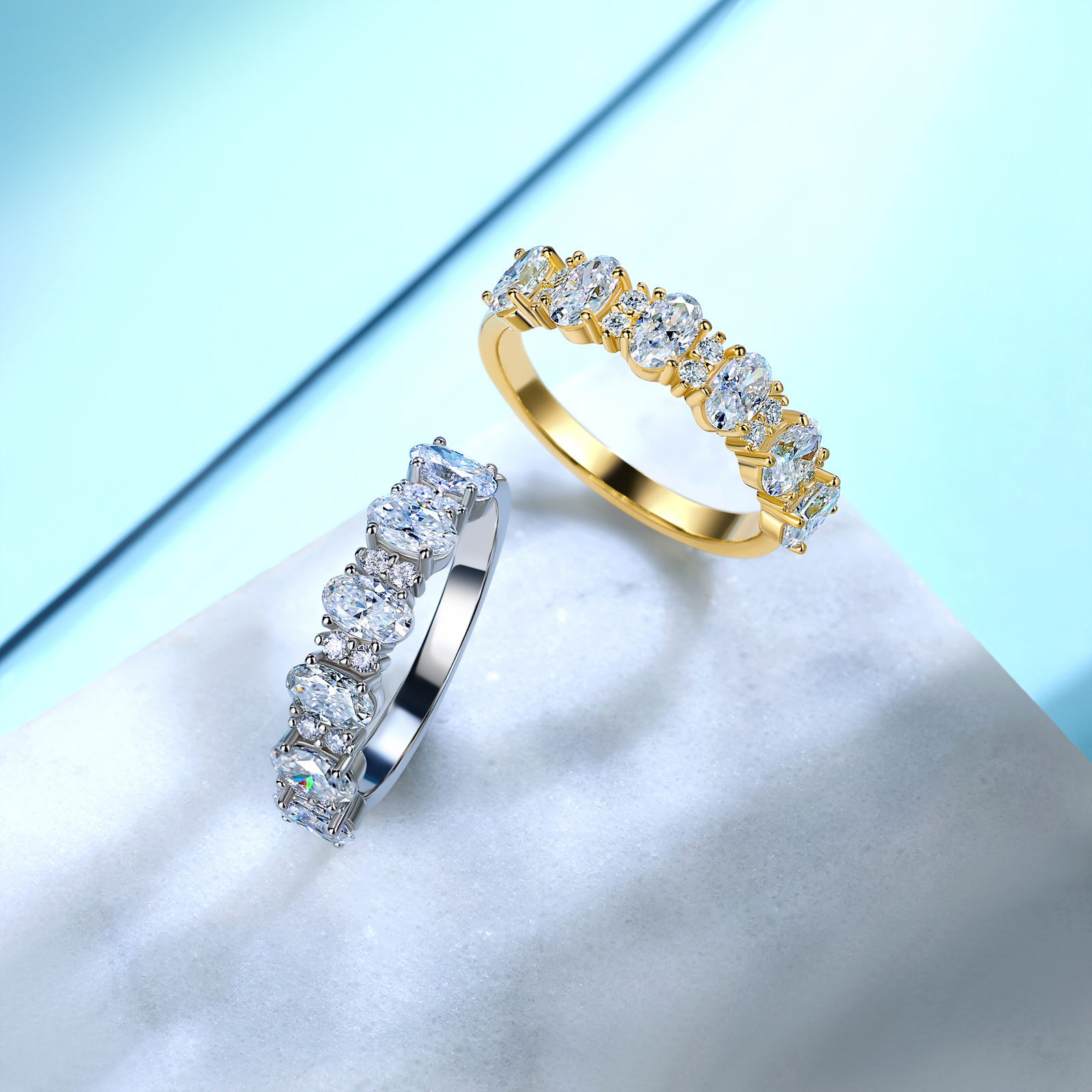 East-West Oval Moissanite Half-Eternity Ring - Image 4