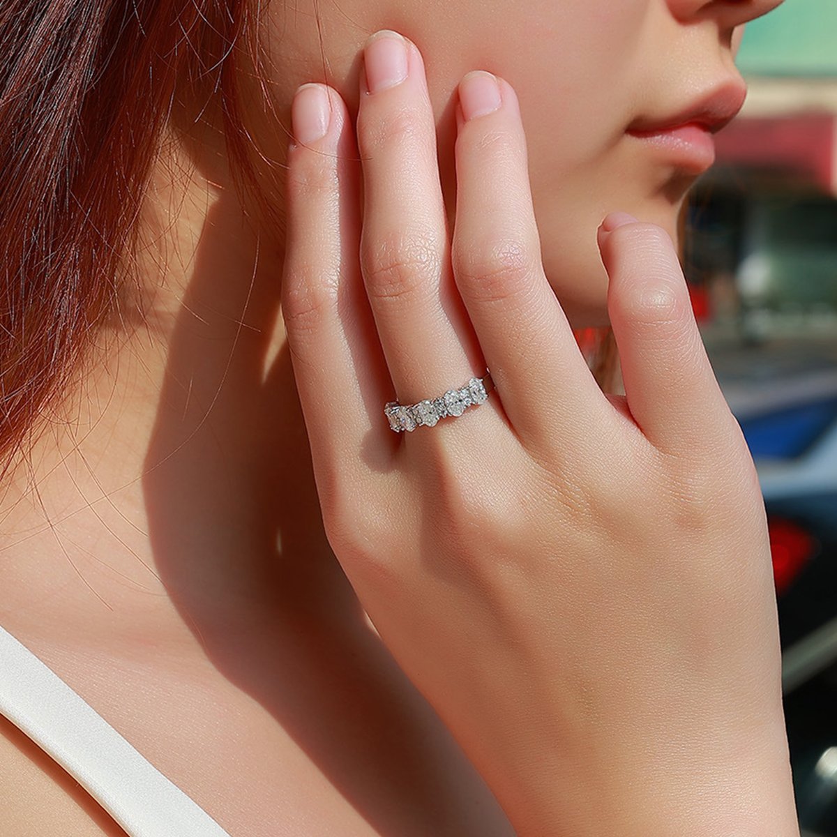 East-West Oval Moissanite Half-Eternity Ring - Image 5