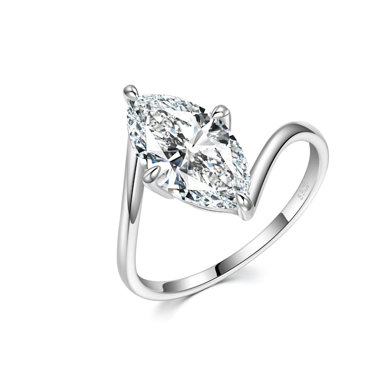 Marquise-Cut Moissanite Bypass Solitaire Ring