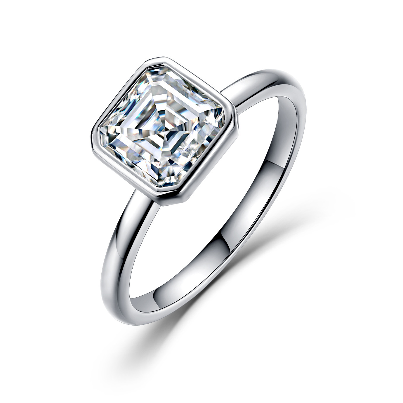 2.5ct Asscher-Cut Moissanite Bezel Solitaire Ring | 925 Silver