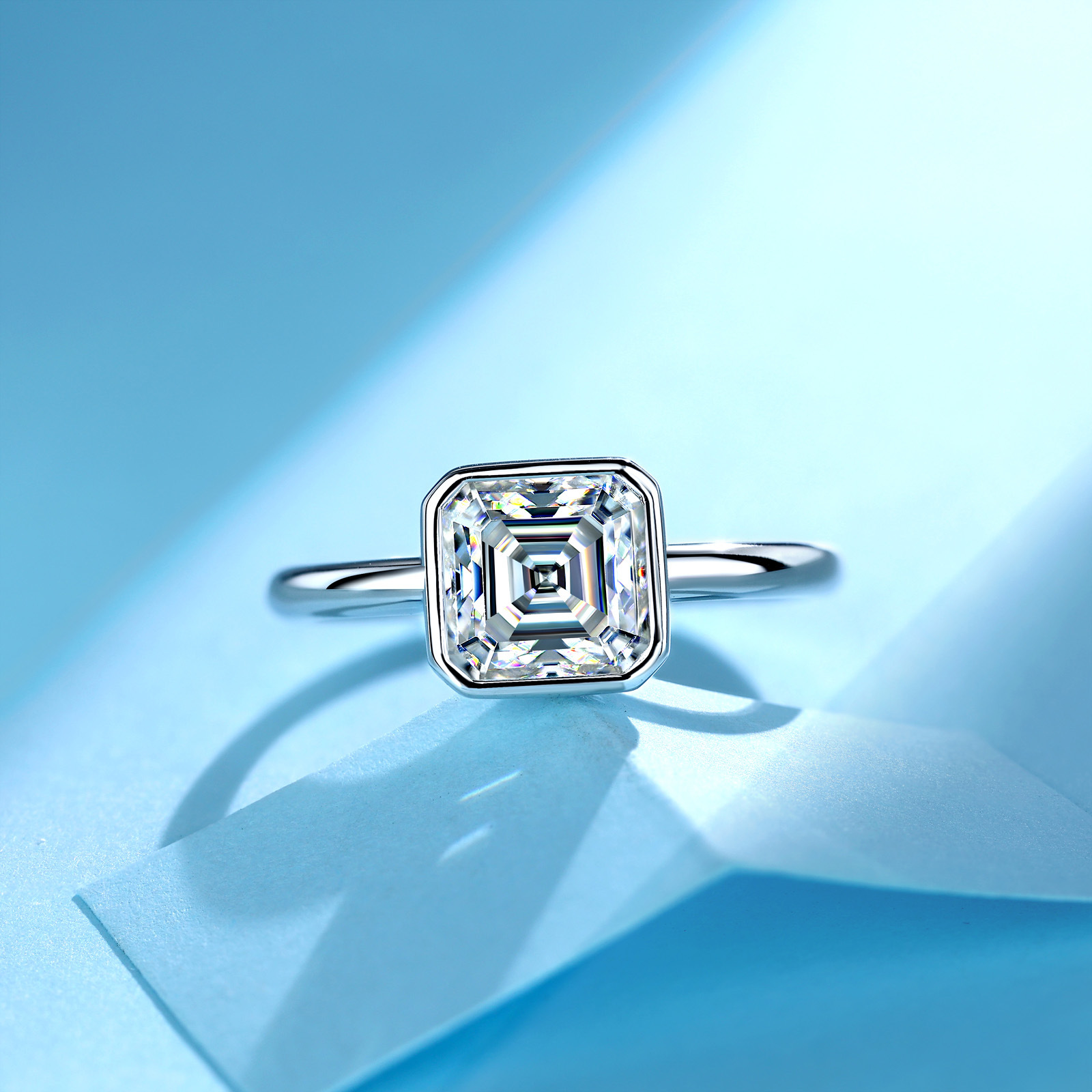 2.5ct Asscher-Cut Moissanite Bezel Solitaire Ring | 925 Silver - Image 4