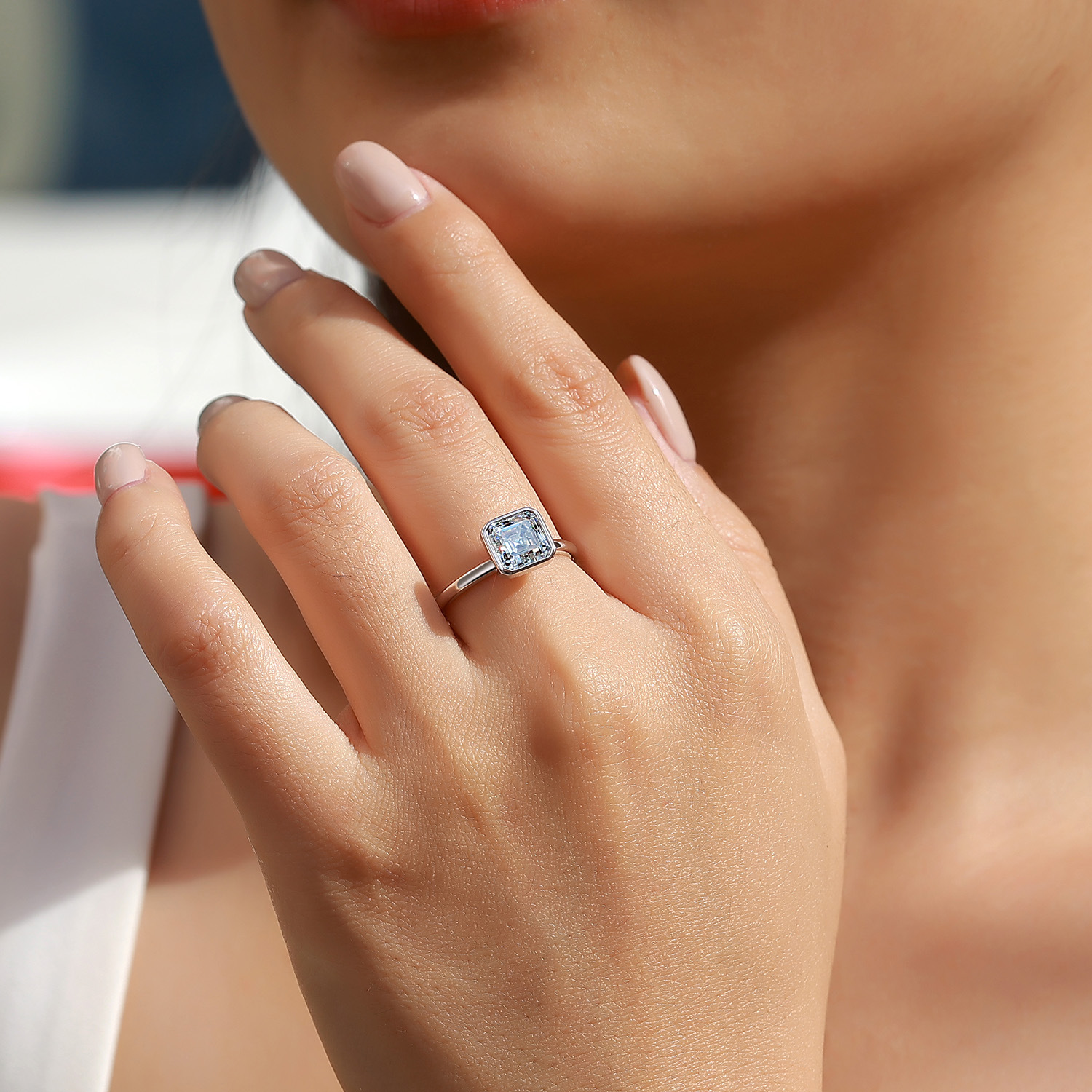 2.5ct Asscher-Cut Moissanite Bezel Solitaire Ring | 925 Silver - Image 6